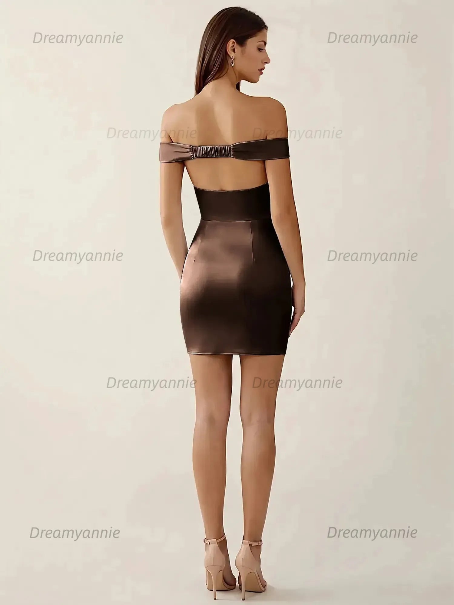Off-The-Shoulder Ruched Satin Homecoming Dresses Mini Cocktail Dress