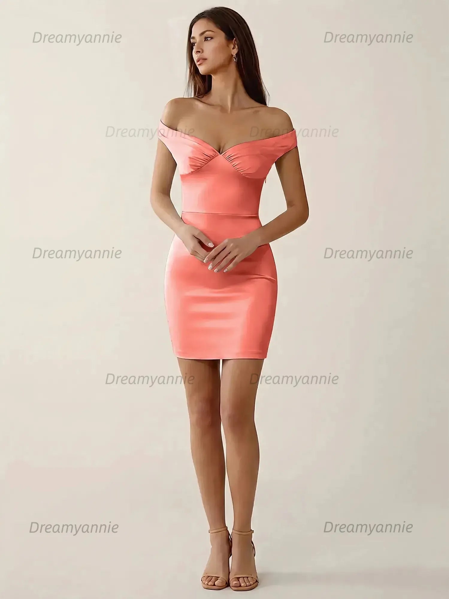 Off-The-Shoulder Ruched Satin Homecoming Dresses Mini Cocktail Dress