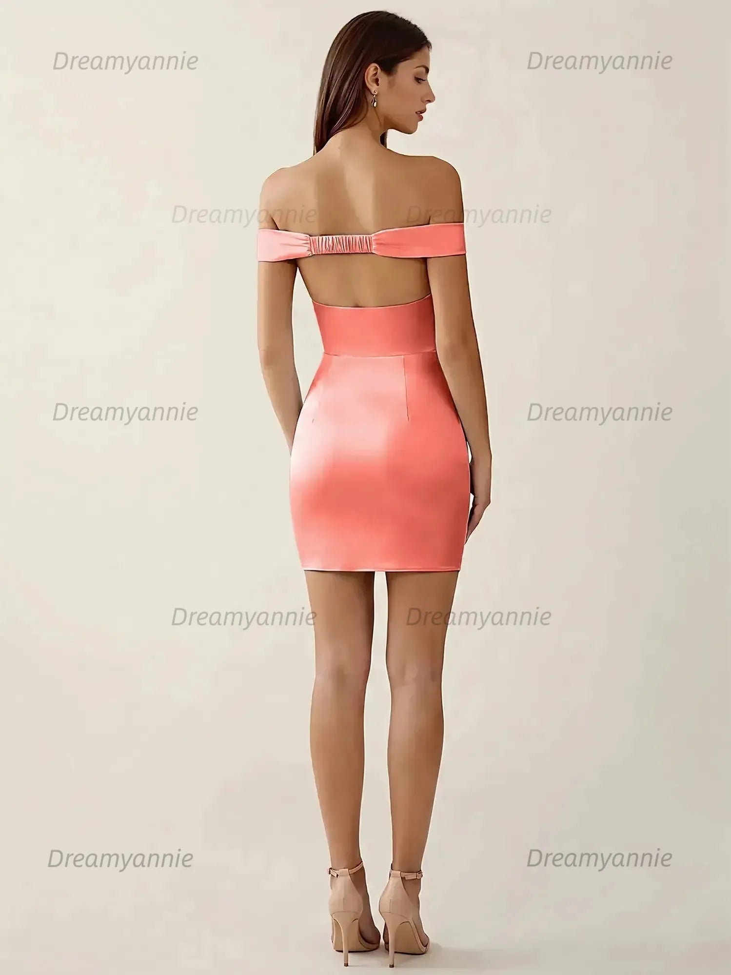 Off-The-Shoulder Ruched Satin Homecoming Dresses Mini Cocktail Dress