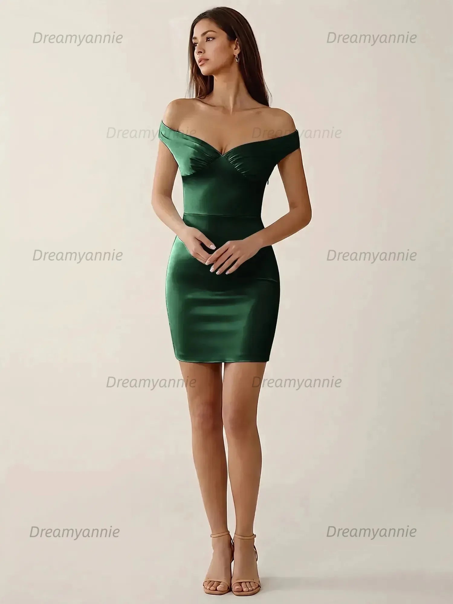 Off-The-Shoulder Ruched Satin Homecoming Dresses Mini Cocktail Dress