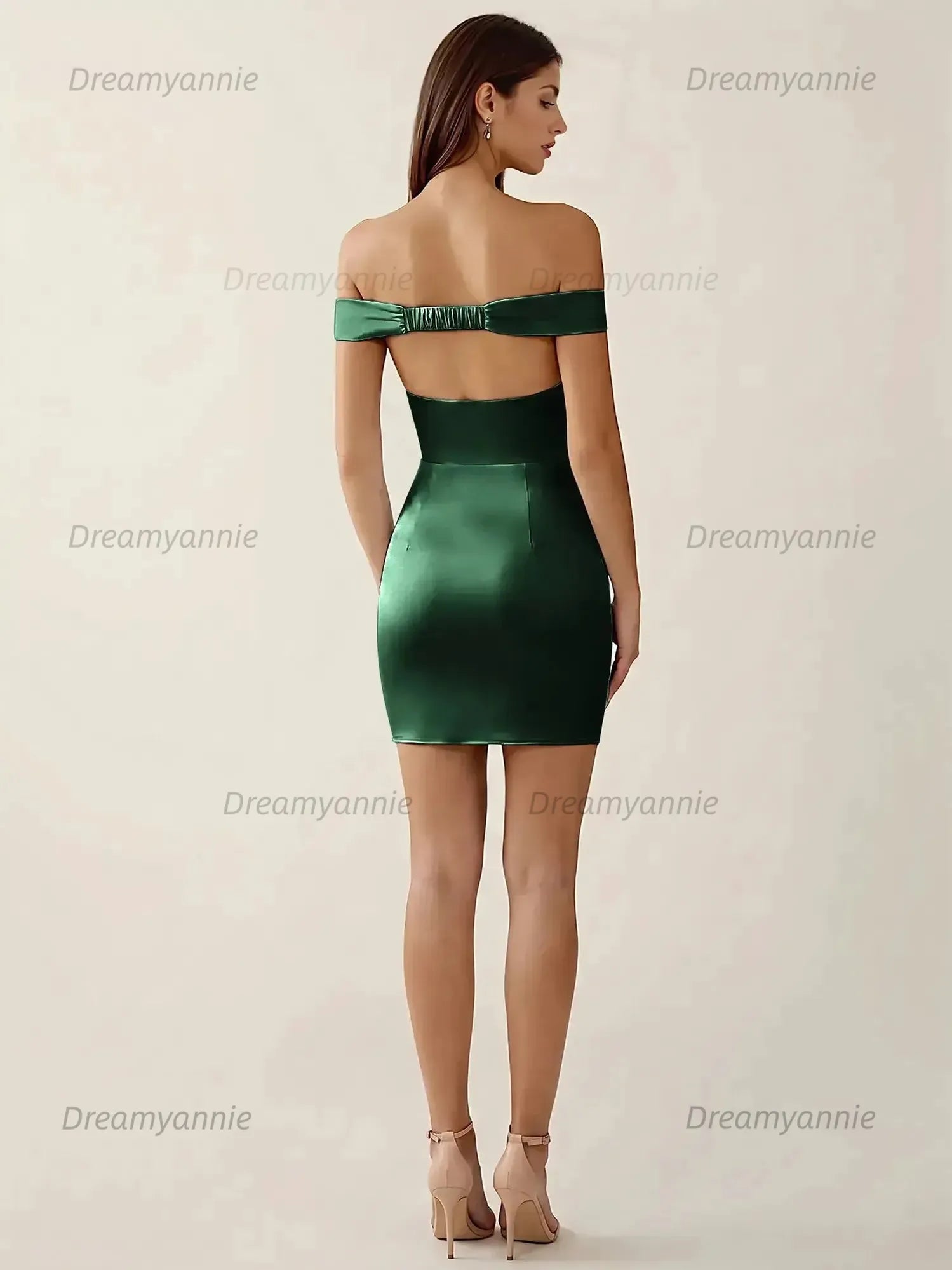 Off-The-Shoulder Ruched Satin Homecoming Dresses Mini Cocktail Dress