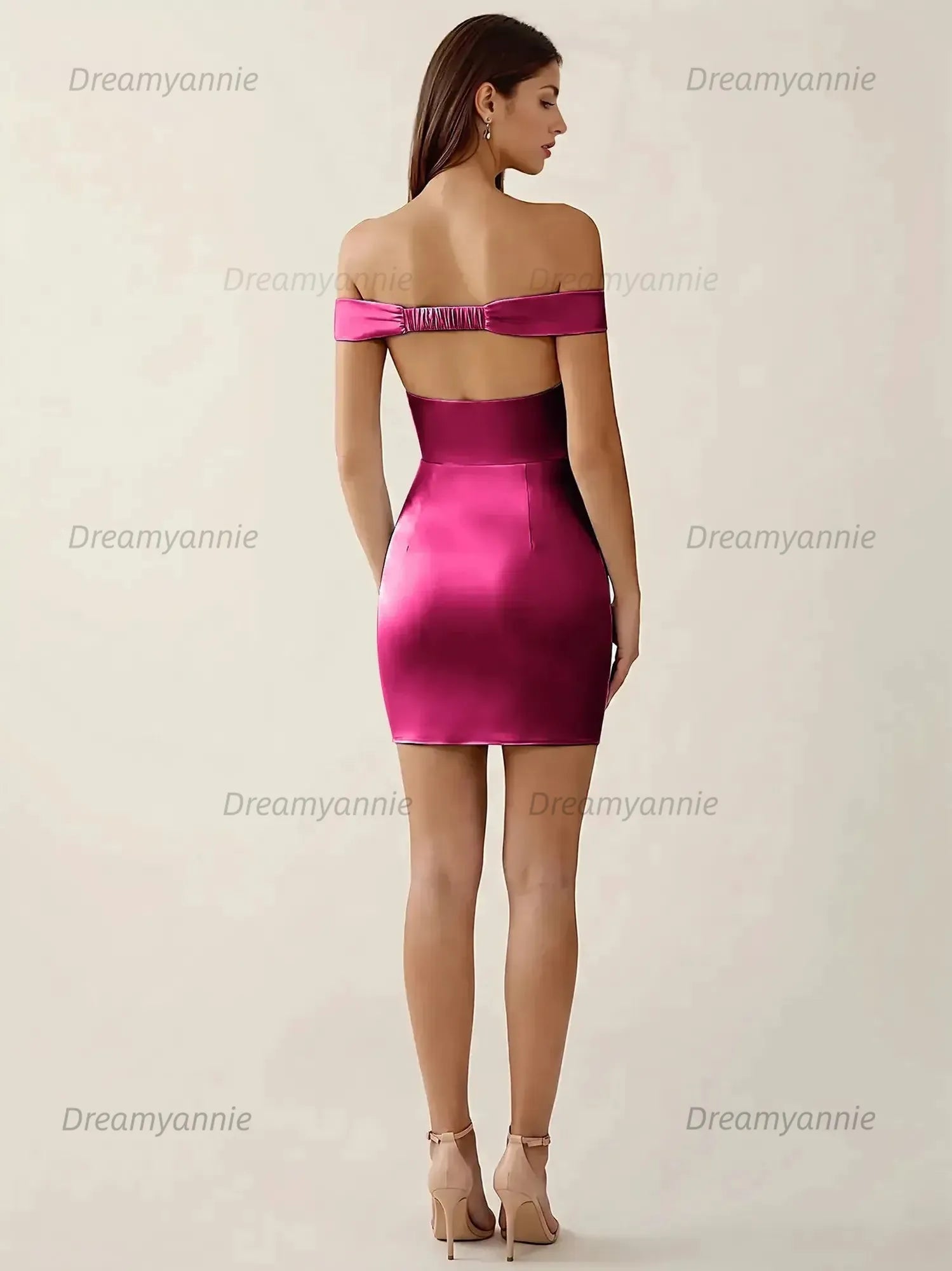Off-The-Shoulder Ruched Satin Homecoming Dresses Mini Cocktail Dress