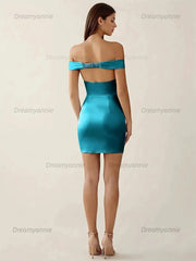 Off-The-Shoulder Ruched Satin Homecoming Dresses Mini Cocktail Dress