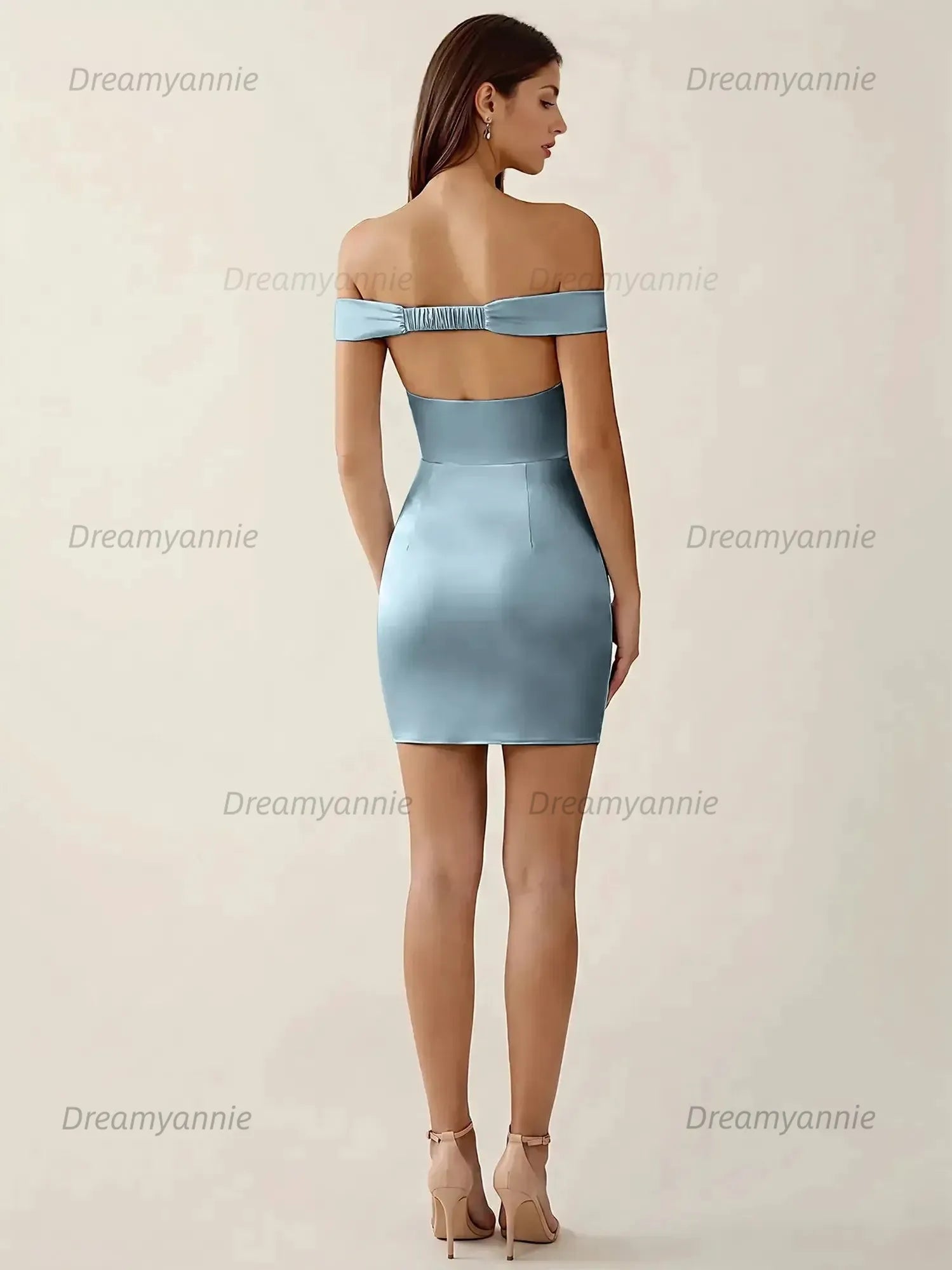 Off-The-Shoulder Ruched Satin Homecoming Dresses Mini Cocktail Dress