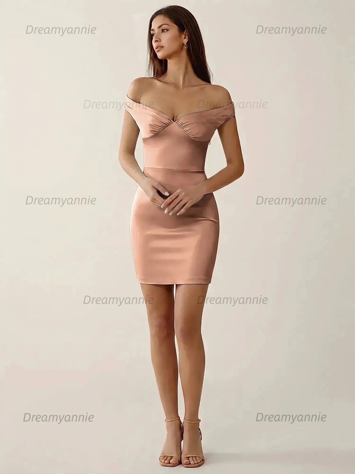 Off-The-Shoulder Ruched Satin Homecoming Dresses Mini Cocktail Dress
