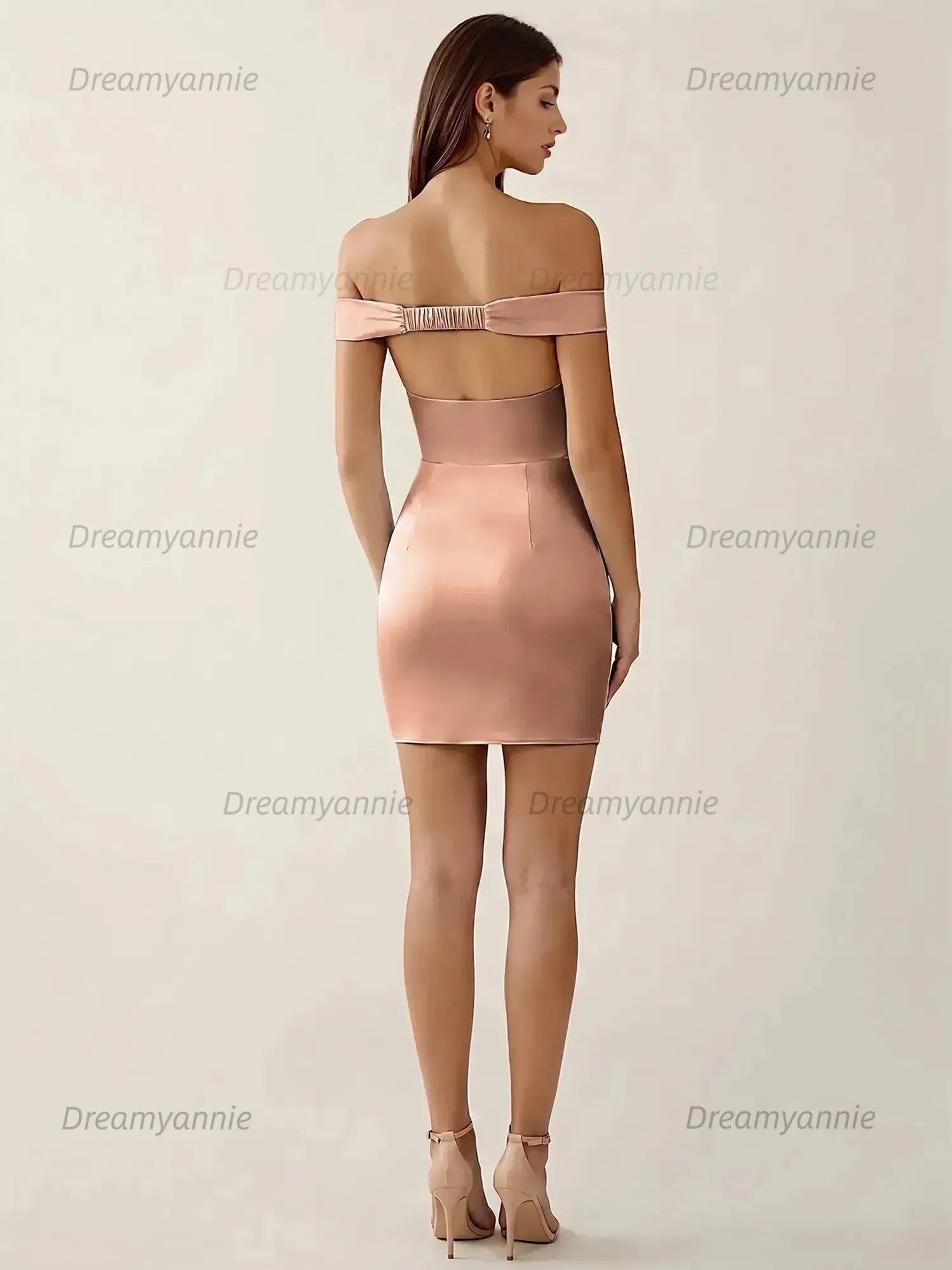 Off-The-Shoulder Ruched Satin Homecoming Dresses Mini Cocktail Dress