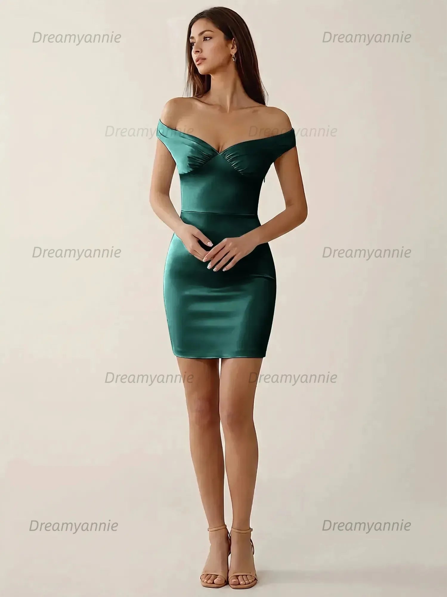 Off-The-Shoulder Ruched Satin Homecoming Dresses Mini Cocktail Dress