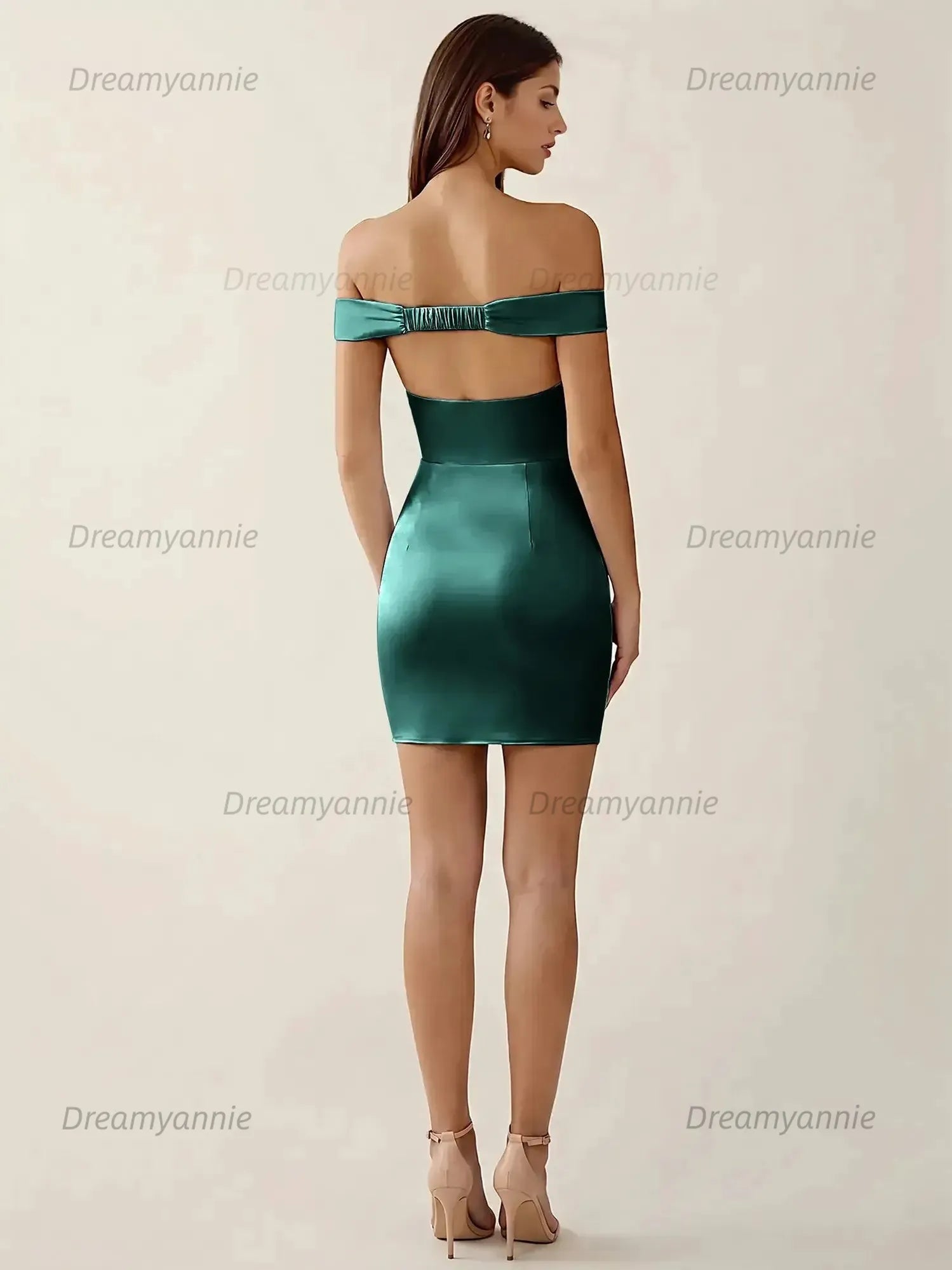 Off-The-Shoulder Ruched Satin Homecoming Dresses Mini Cocktail Dress