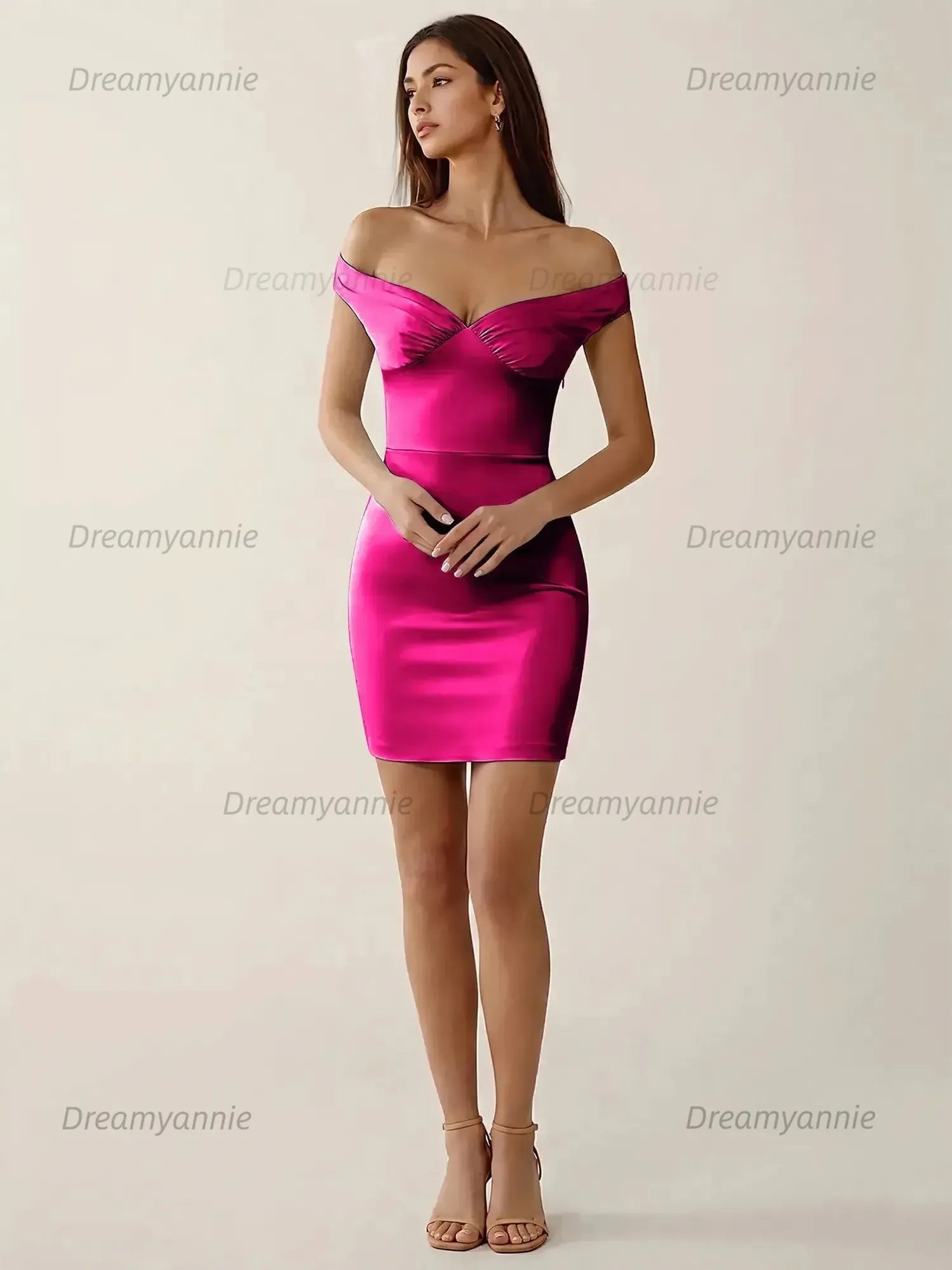 Off-The-Shoulder Ruched Satin Homecoming Dresses Mini Cocktail Dress