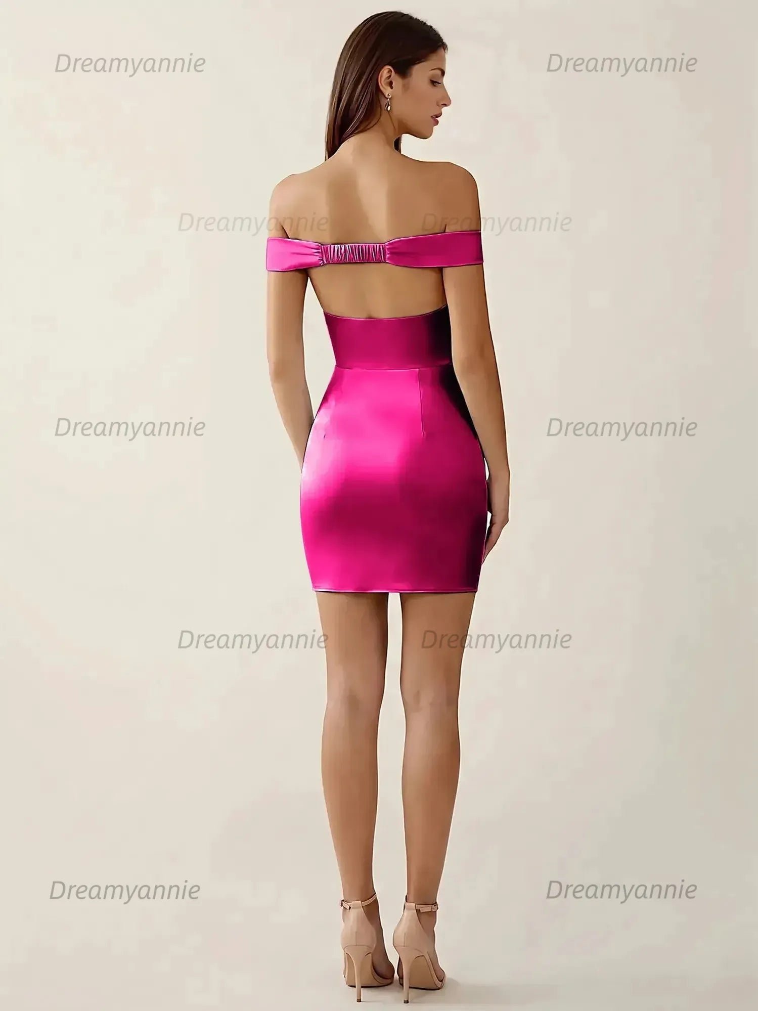 Off-The-Shoulder Ruched Satin Homecoming Dresses Mini Cocktail Dress