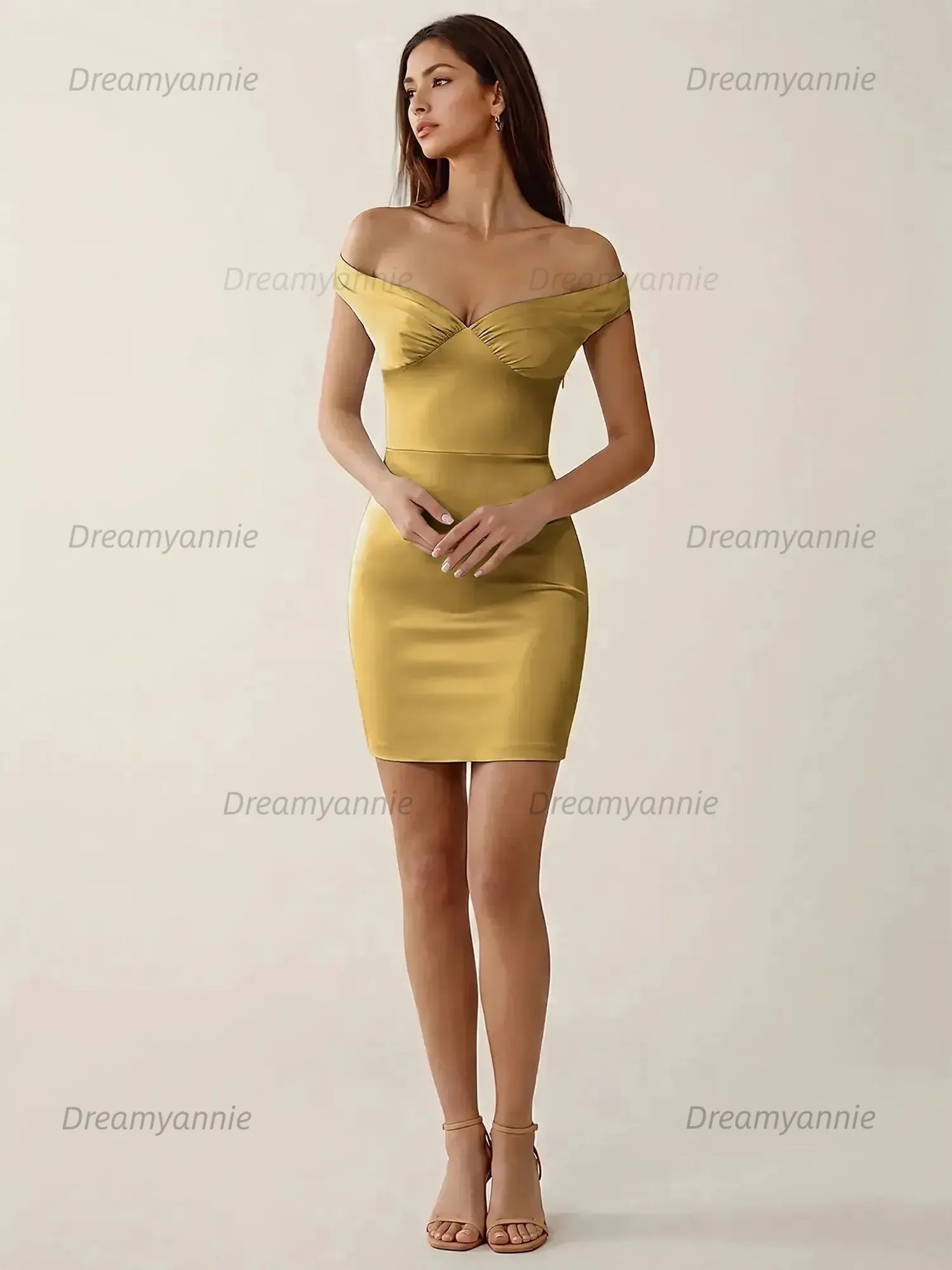 Off-The-Shoulder Ruched Satin Homecoming Dresses Mini Cocktail Dress