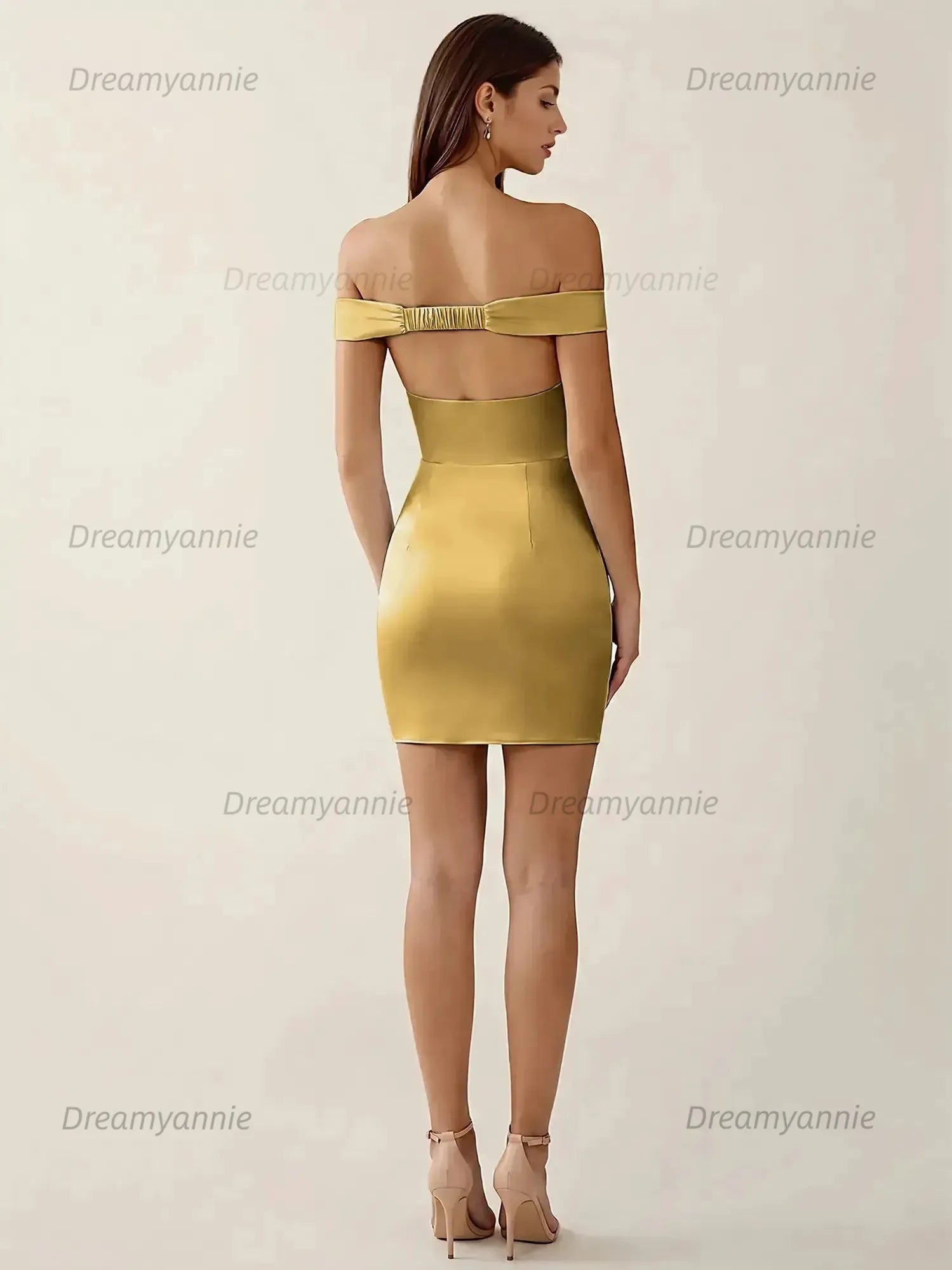 Off-The-Shoulder Ruched Satin Homecoming Dresses Mini Cocktail Dress