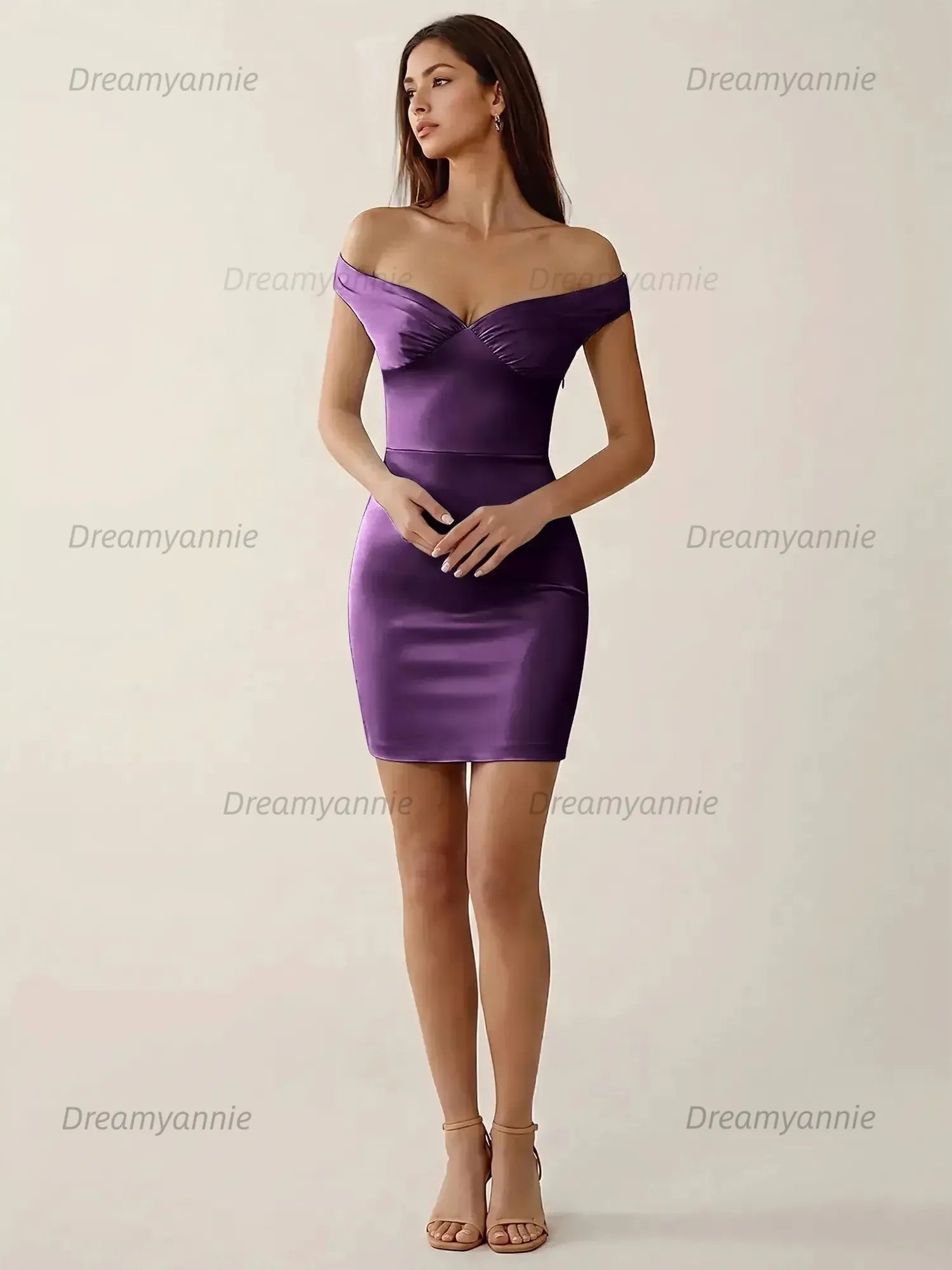 Off-The-Shoulder Ruched Satin Homecoming Dresses Mini Cocktail Dress