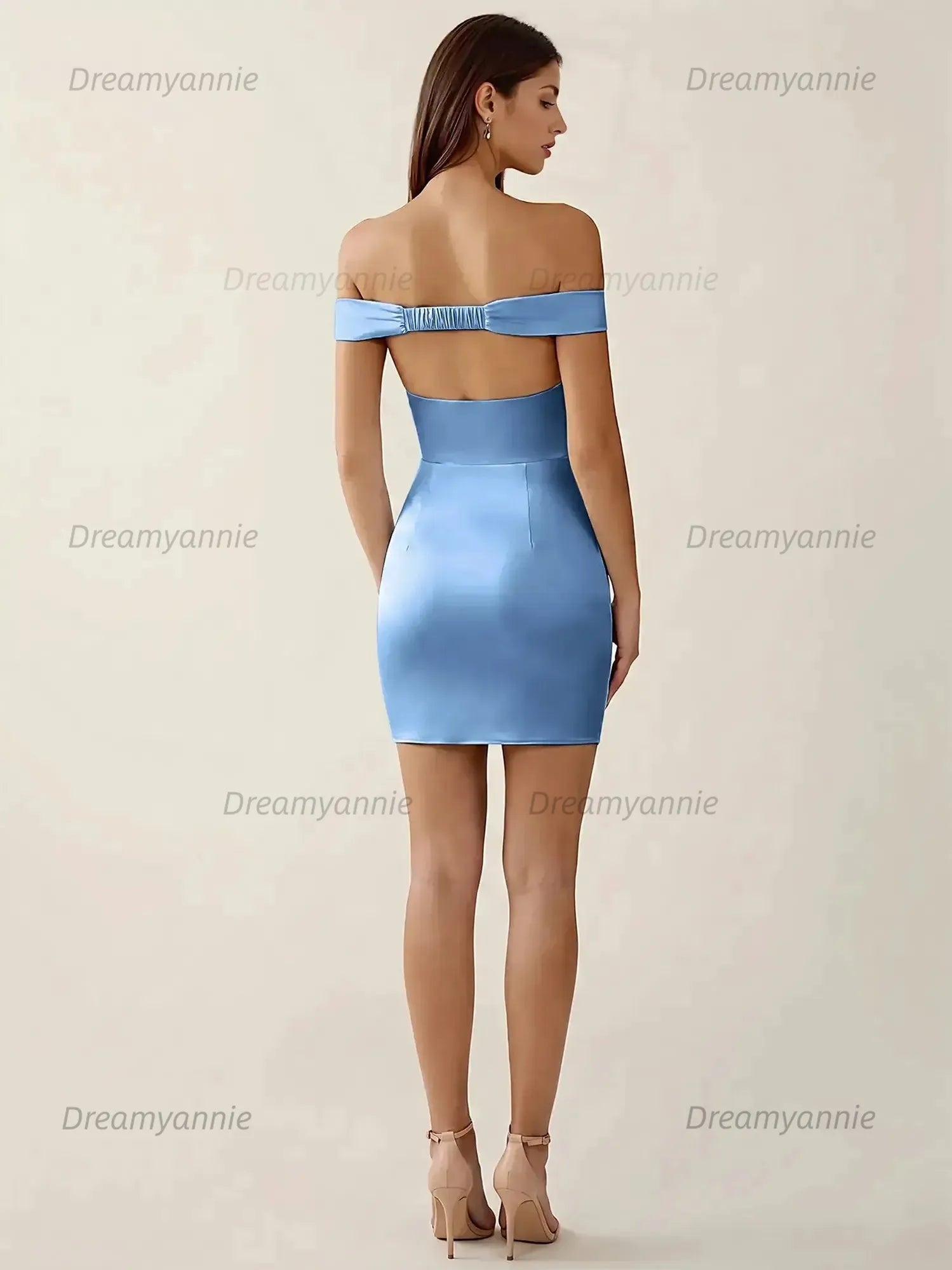 Off-The-Shoulder Ruched Satin Homecoming Dresses Mini Cocktail Dress