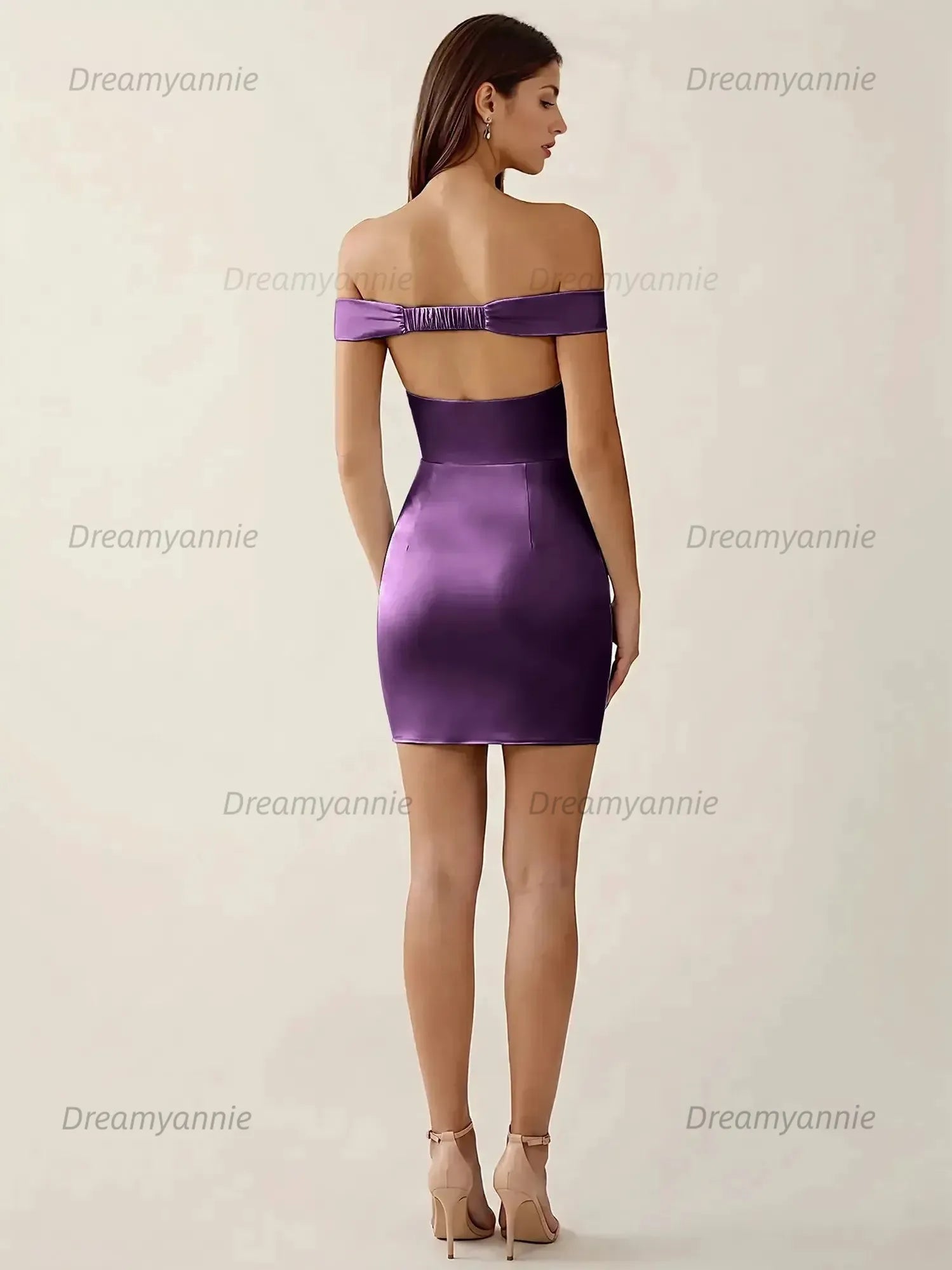 Off-The-Shoulder Ruched Satin Homecoming Dresses Mini Cocktail Dress