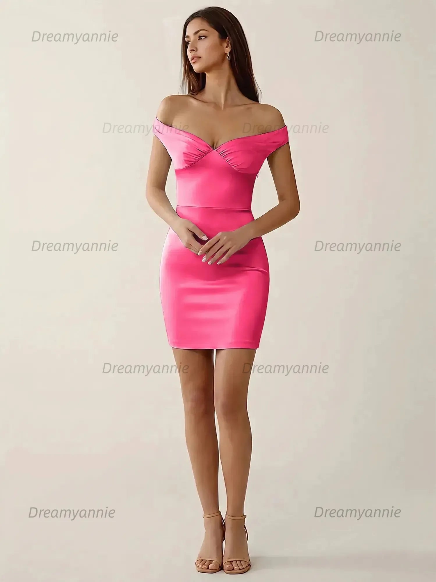 Off-The-Shoulder Ruched Satin Homecoming Dresses Mini Cocktail Dress
