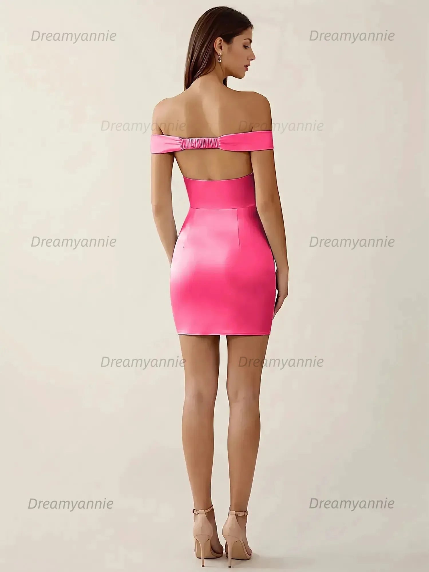 Off-The-Shoulder Ruched Satin Homecoming Dresses Mini Cocktail Dress