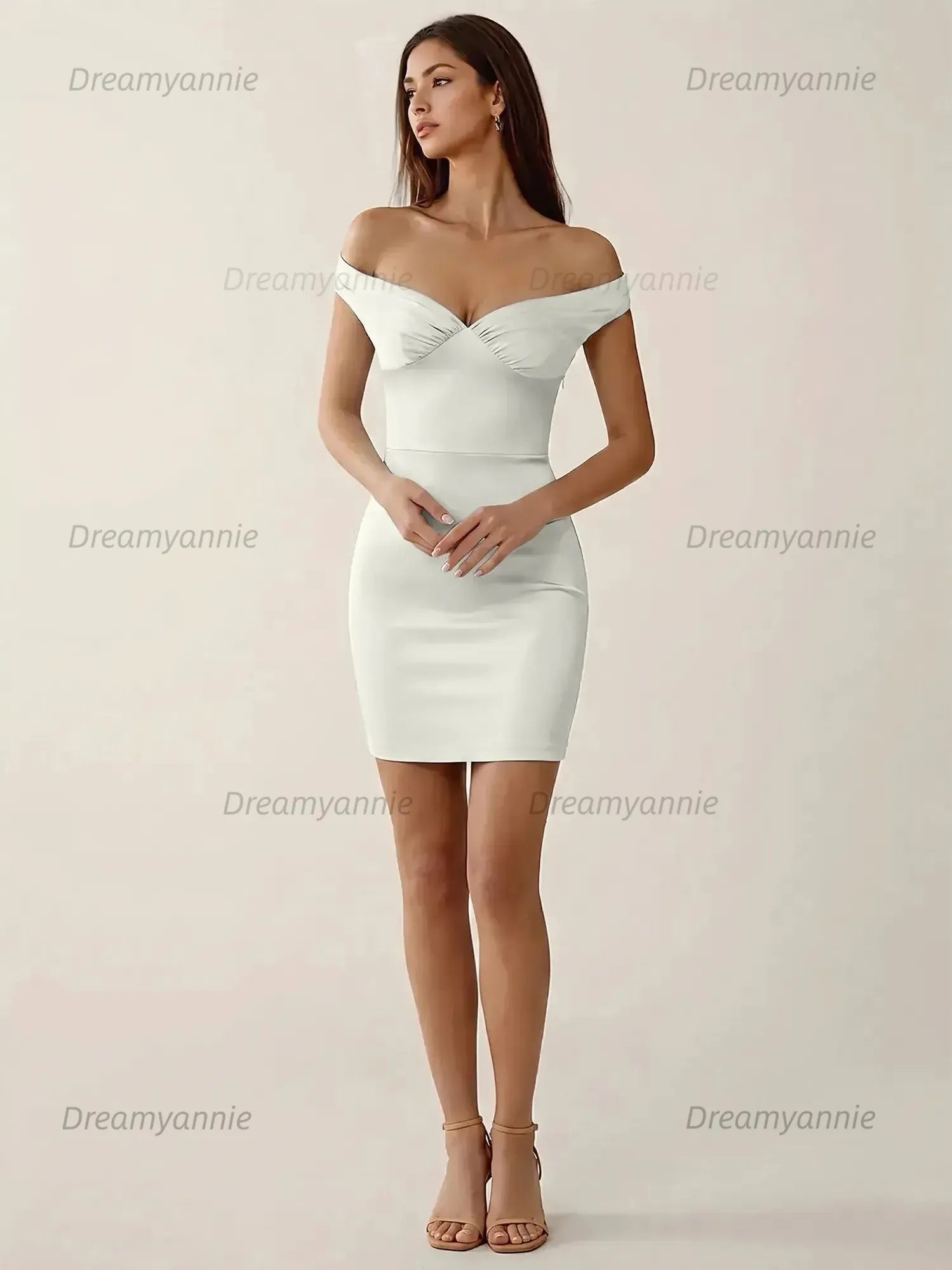 Off-The-Shoulder Ruched Satin Homecoming Dresses Mini Cocktail Dress