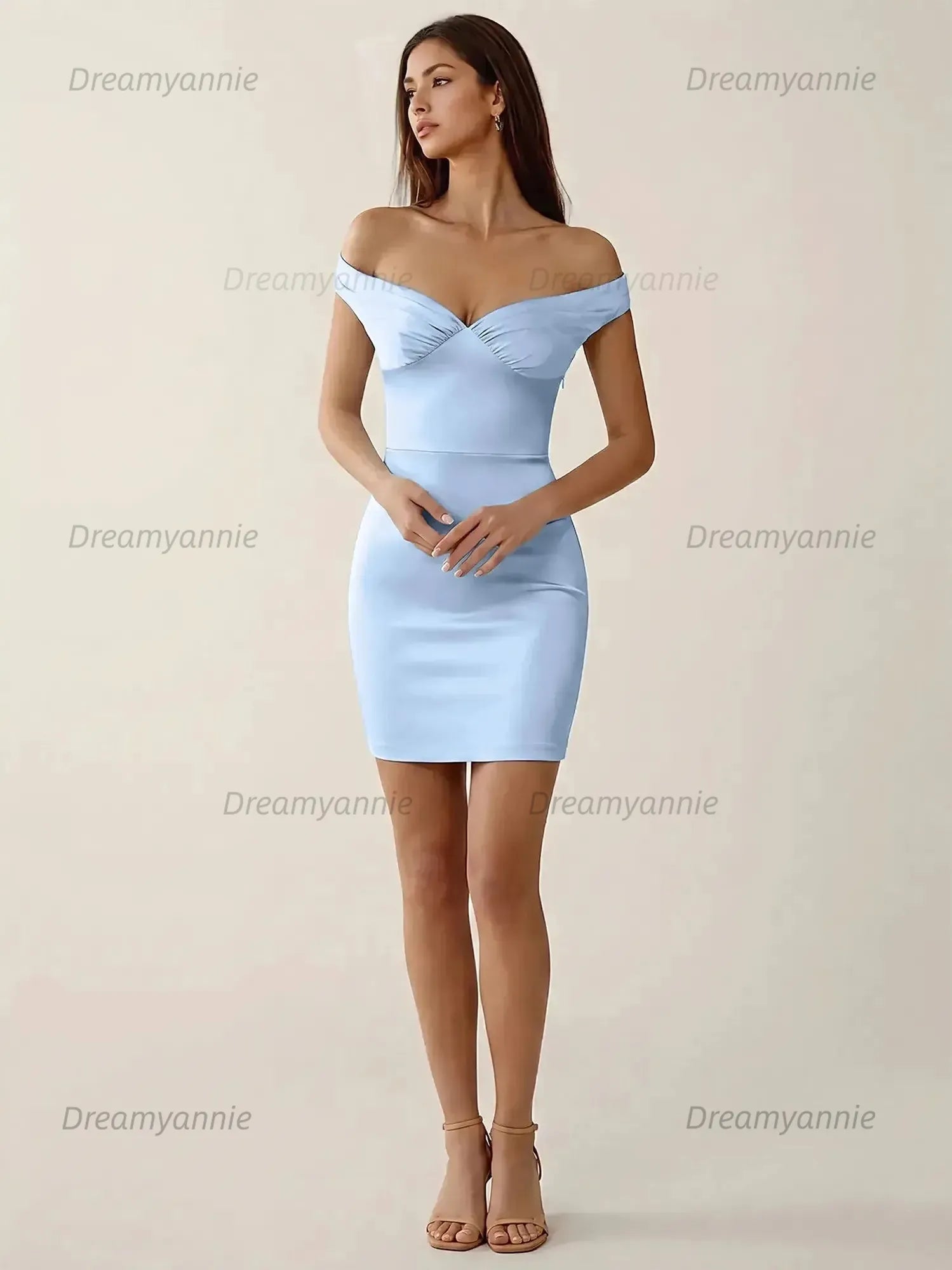 Off-The-Shoulder Ruched Satin Homecoming Dresses Mini Cocktail Dress