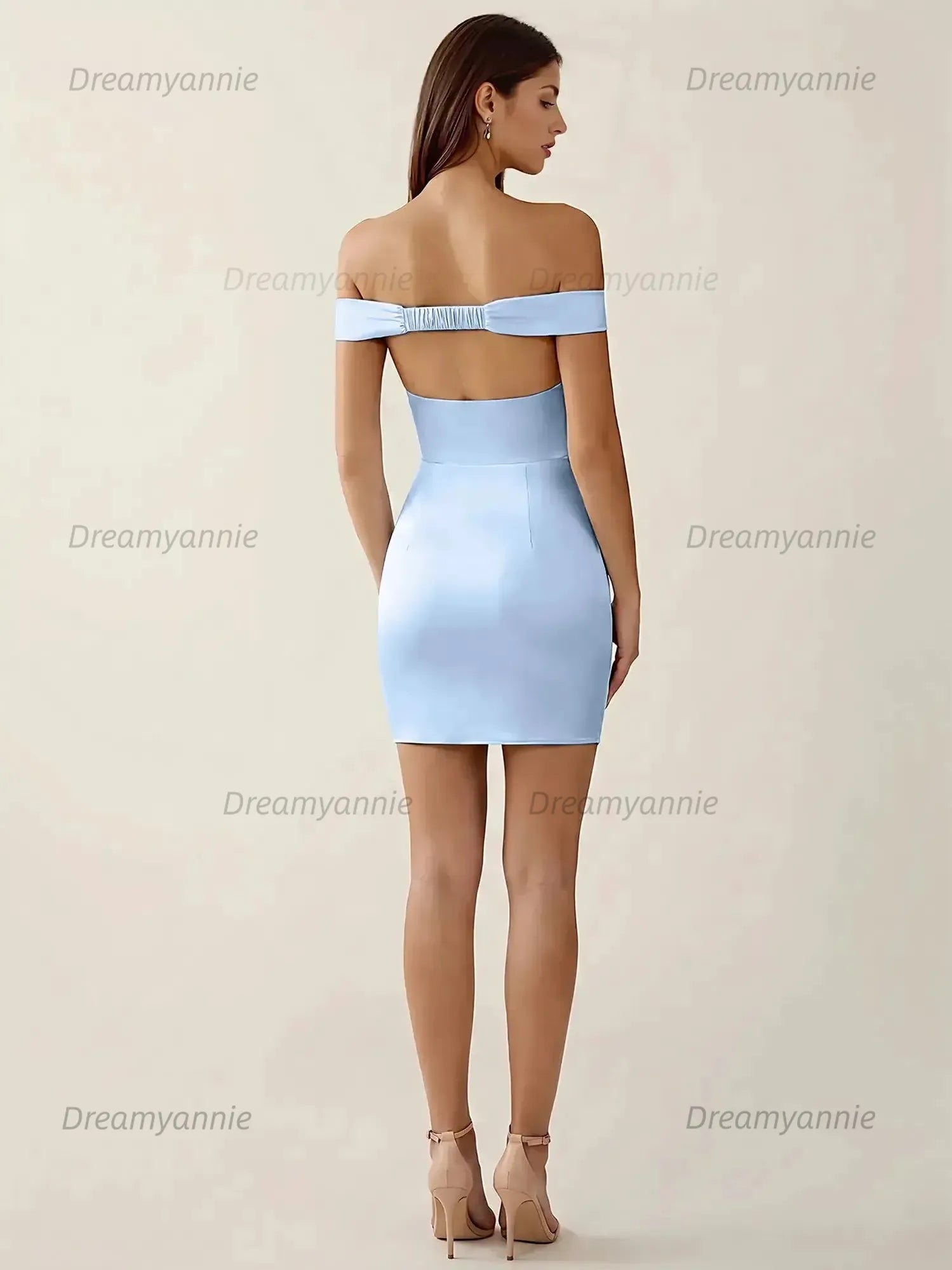 Off-The-Shoulder Ruched Satin Homecoming Dresses Mini Cocktail Dress