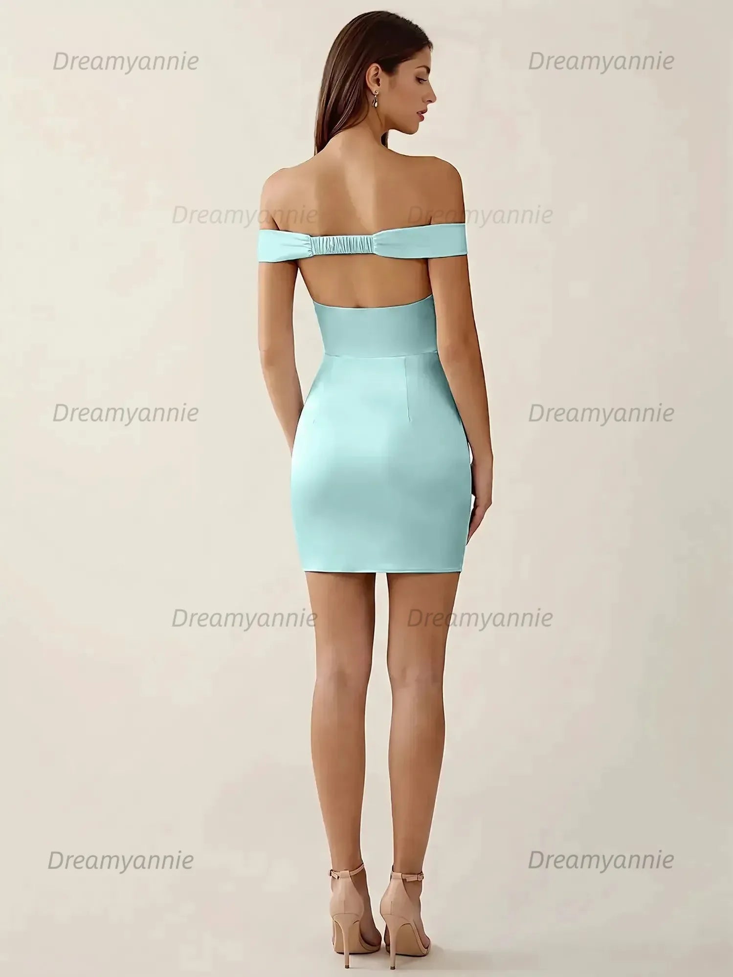 Off-The-Shoulder Ruched Satin Homecoming Dresses Mini Cocktail Dress