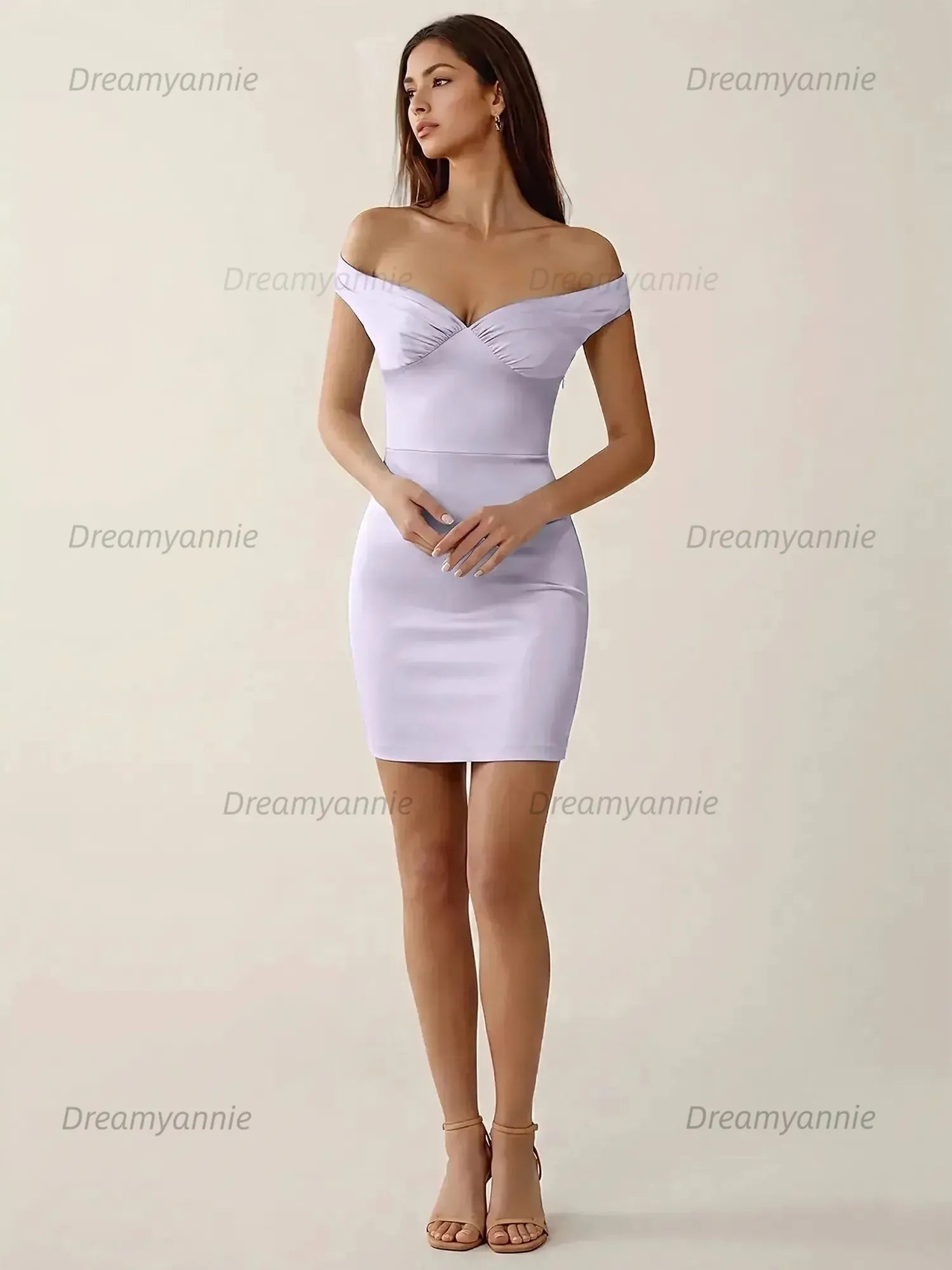 Off-The-Shoulder Ruched Satin Homecoming Dresses Mini Cocktail Dress