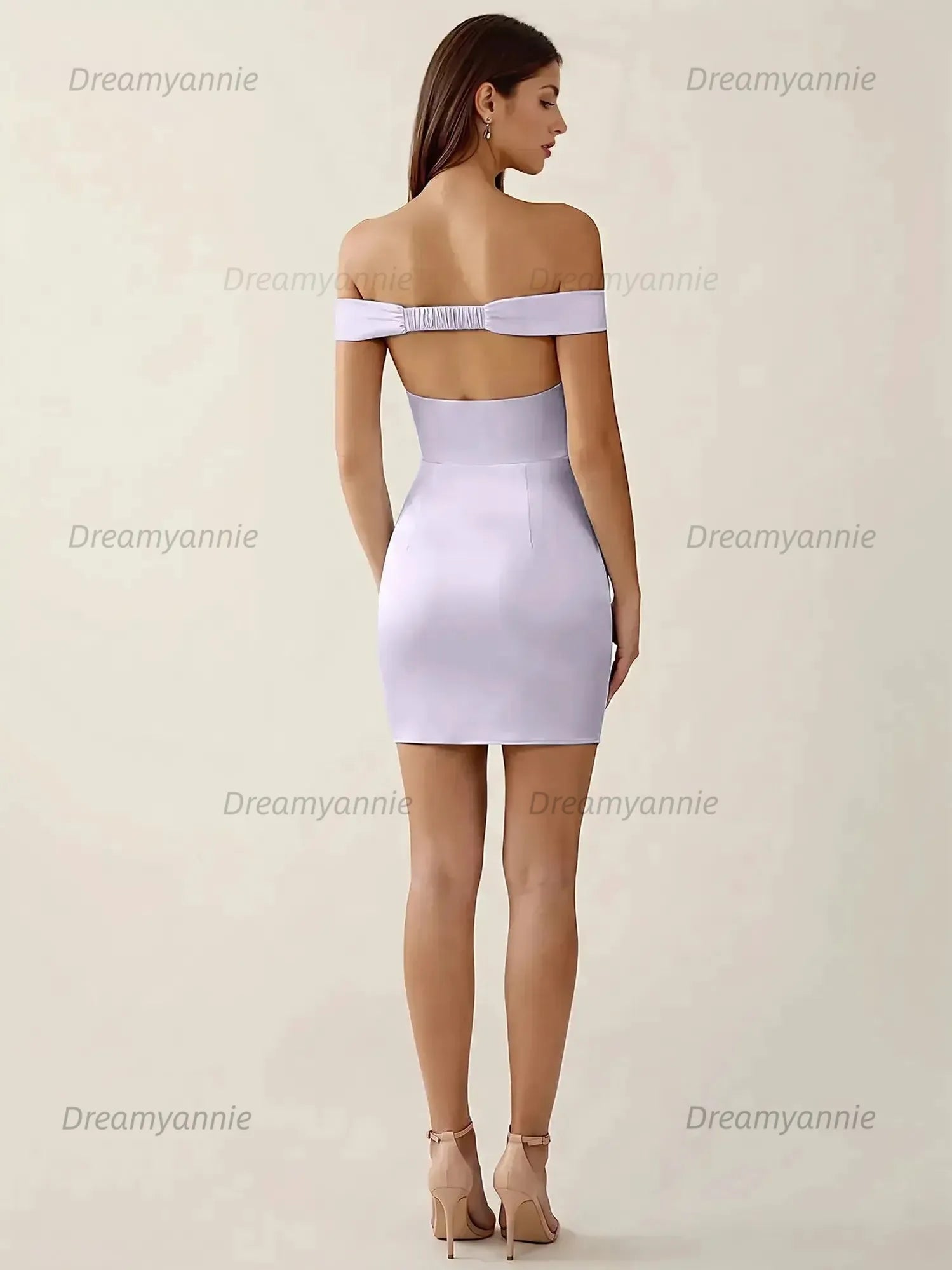 Off-The-Shoulder Ruched Satin Homecoming Dresses Mini Cocktail Dress