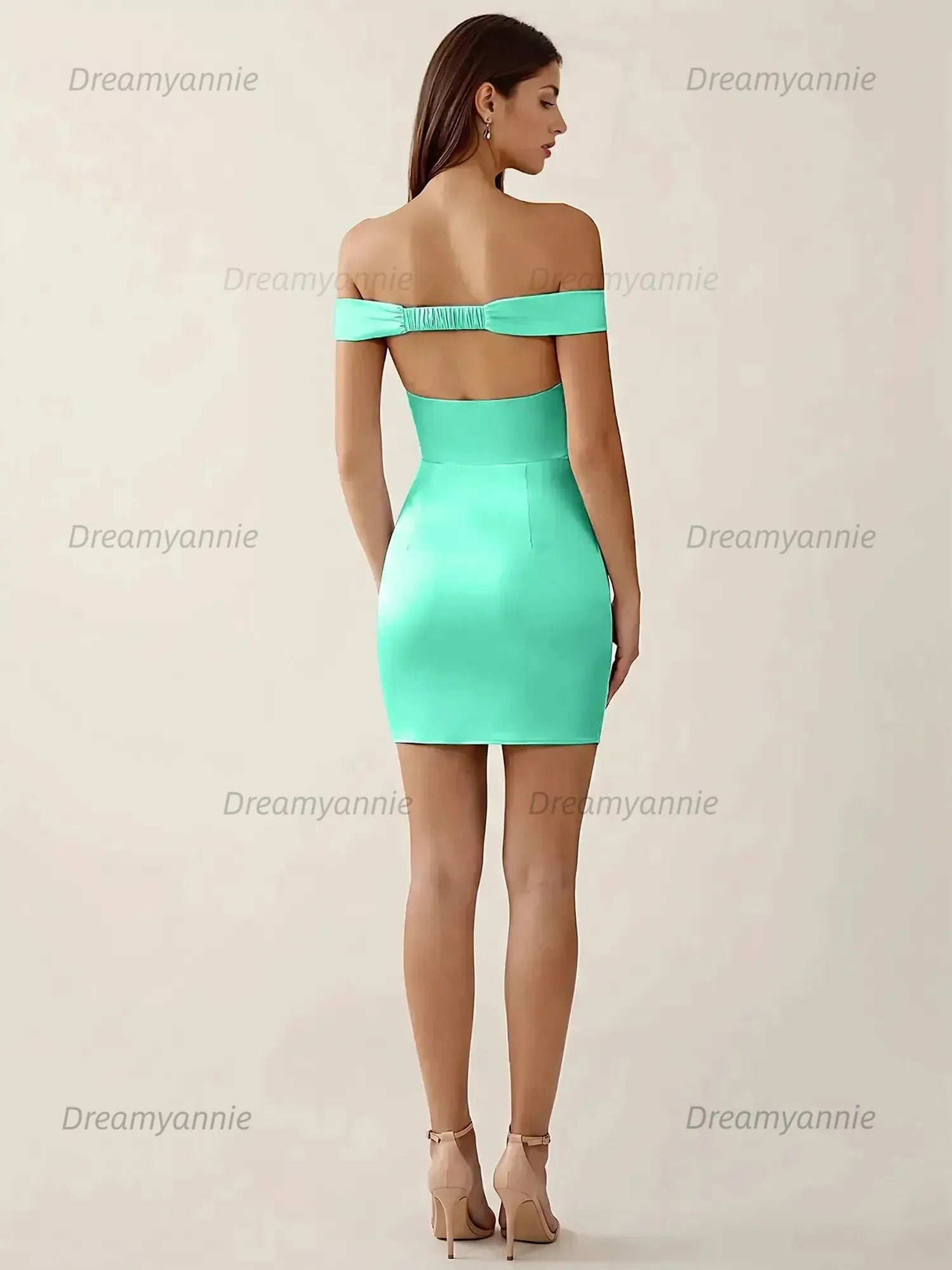 Off-The-Shoulder Ruched Satin Homecoming Dresses Mini Cocktail Dress