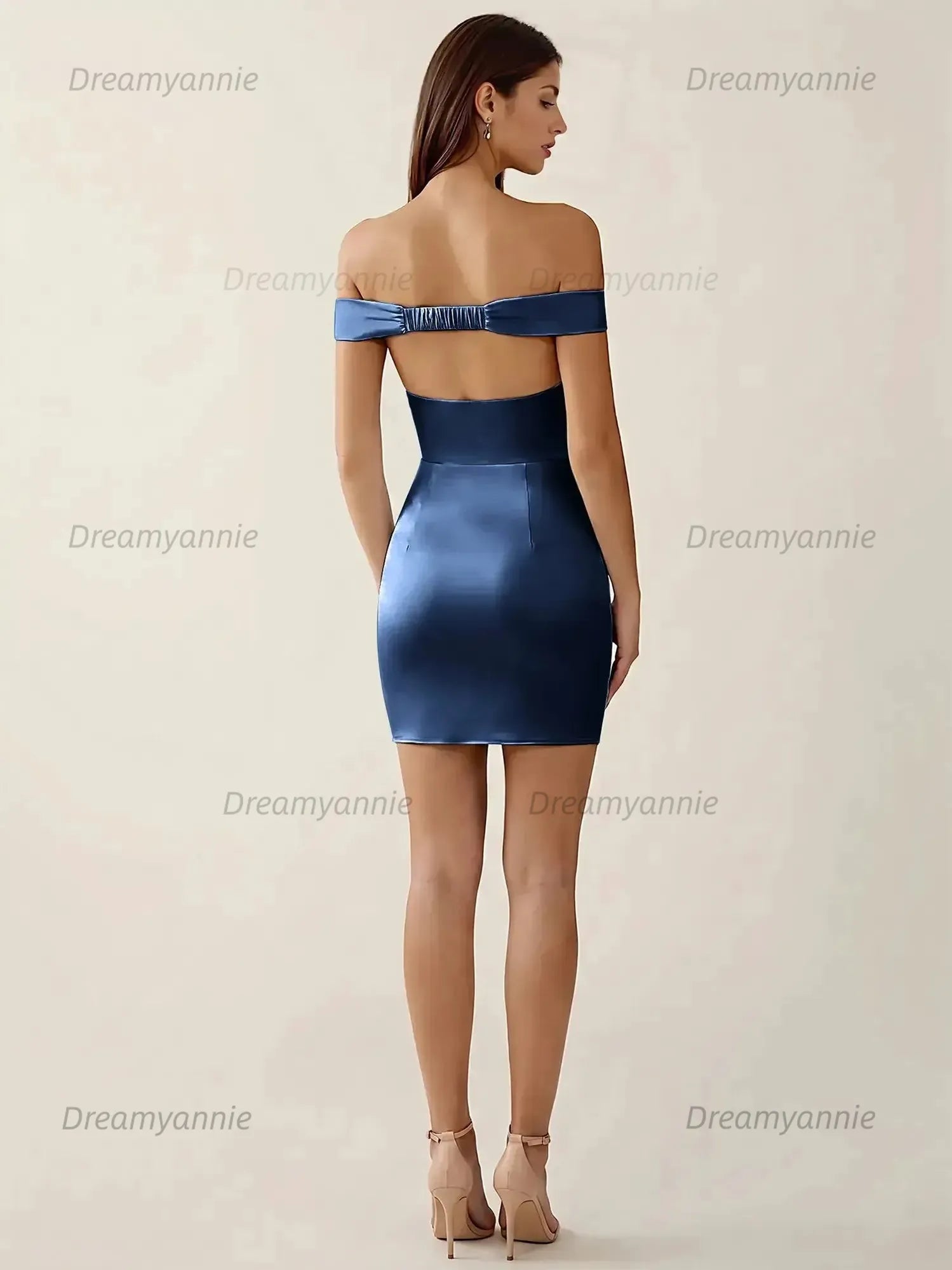 Off-The-Shoulder Ruched Satin Homecoming Dresses Mini Cocktail Dress