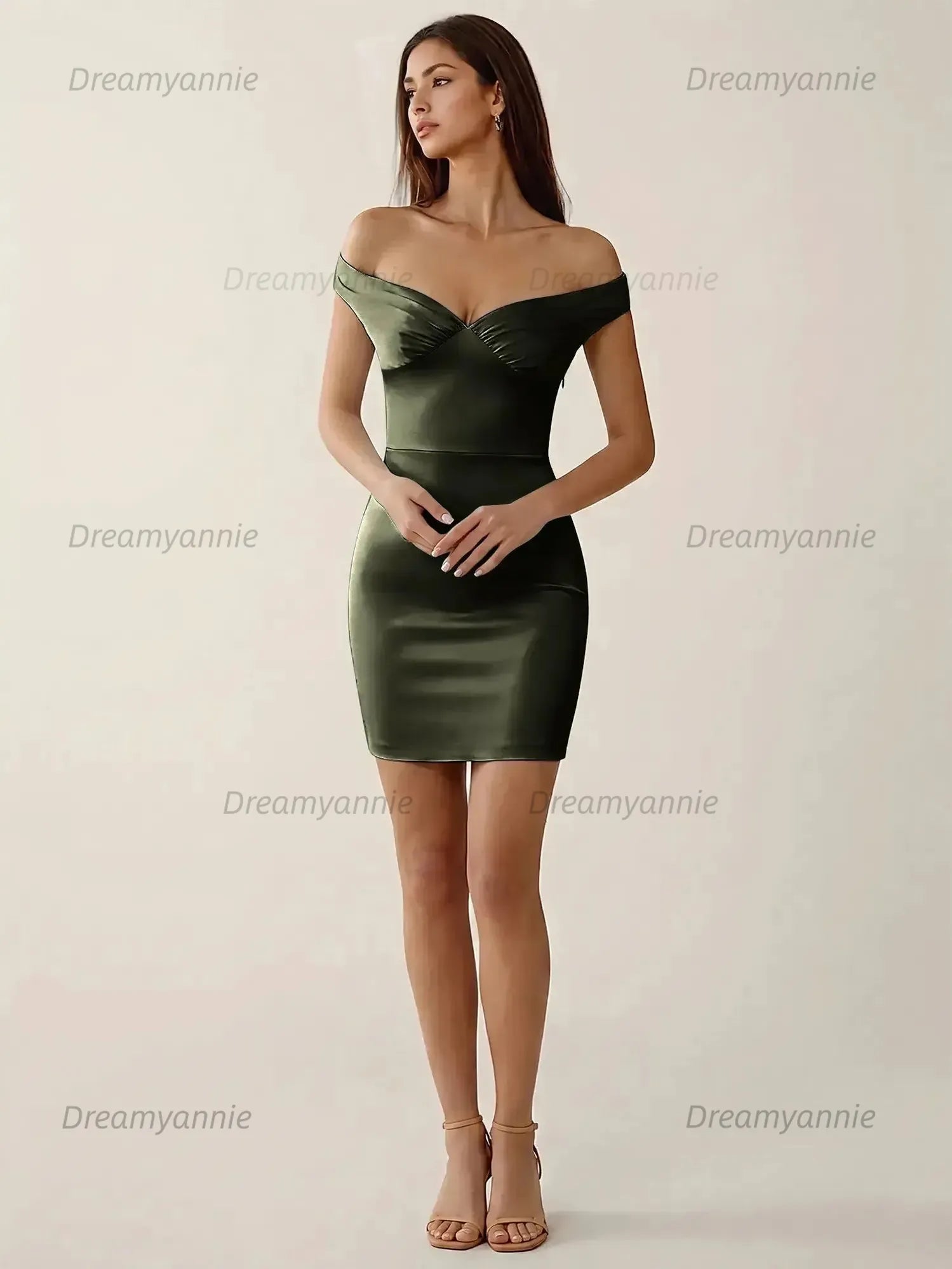 Off-The-Shoulder Ruched Satin Homecoming Dresses Mini Cocktail Dress