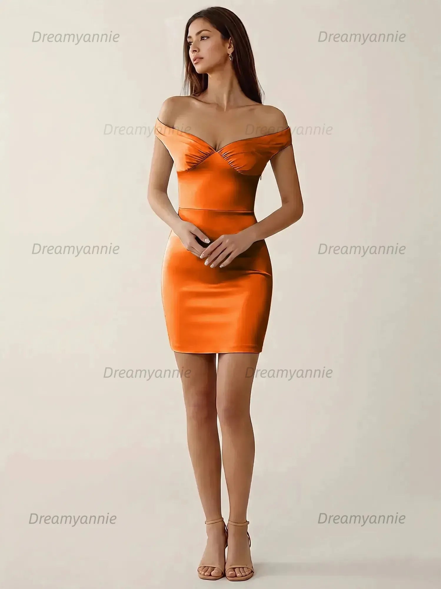 Off-The-Shoulder Ruched Satin Homecoming Dresses Mini Cocktail Dress