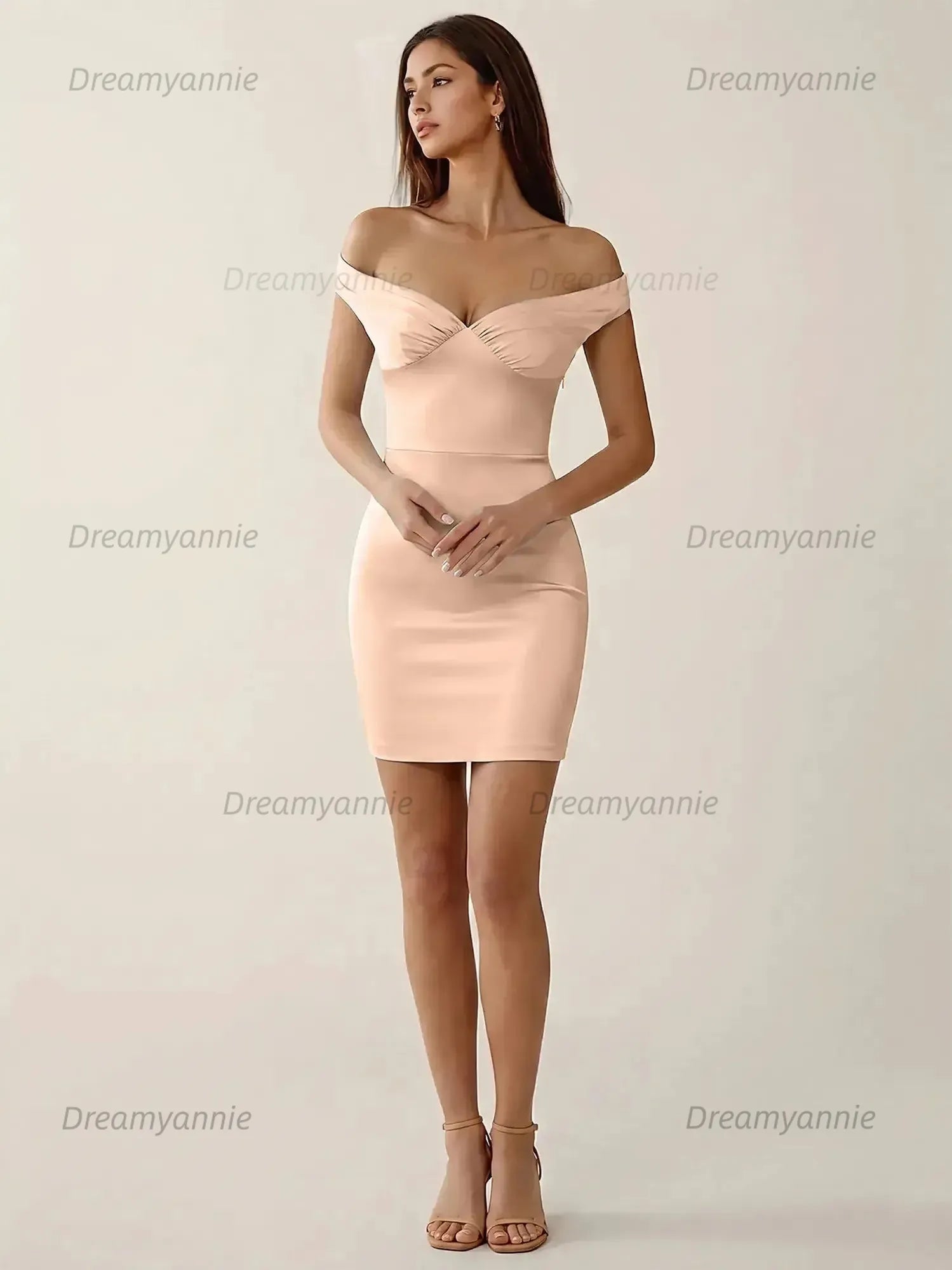 Off-The-Shoulder Ruched Satin Homecoming Dresses Mini Cocktail Dress
