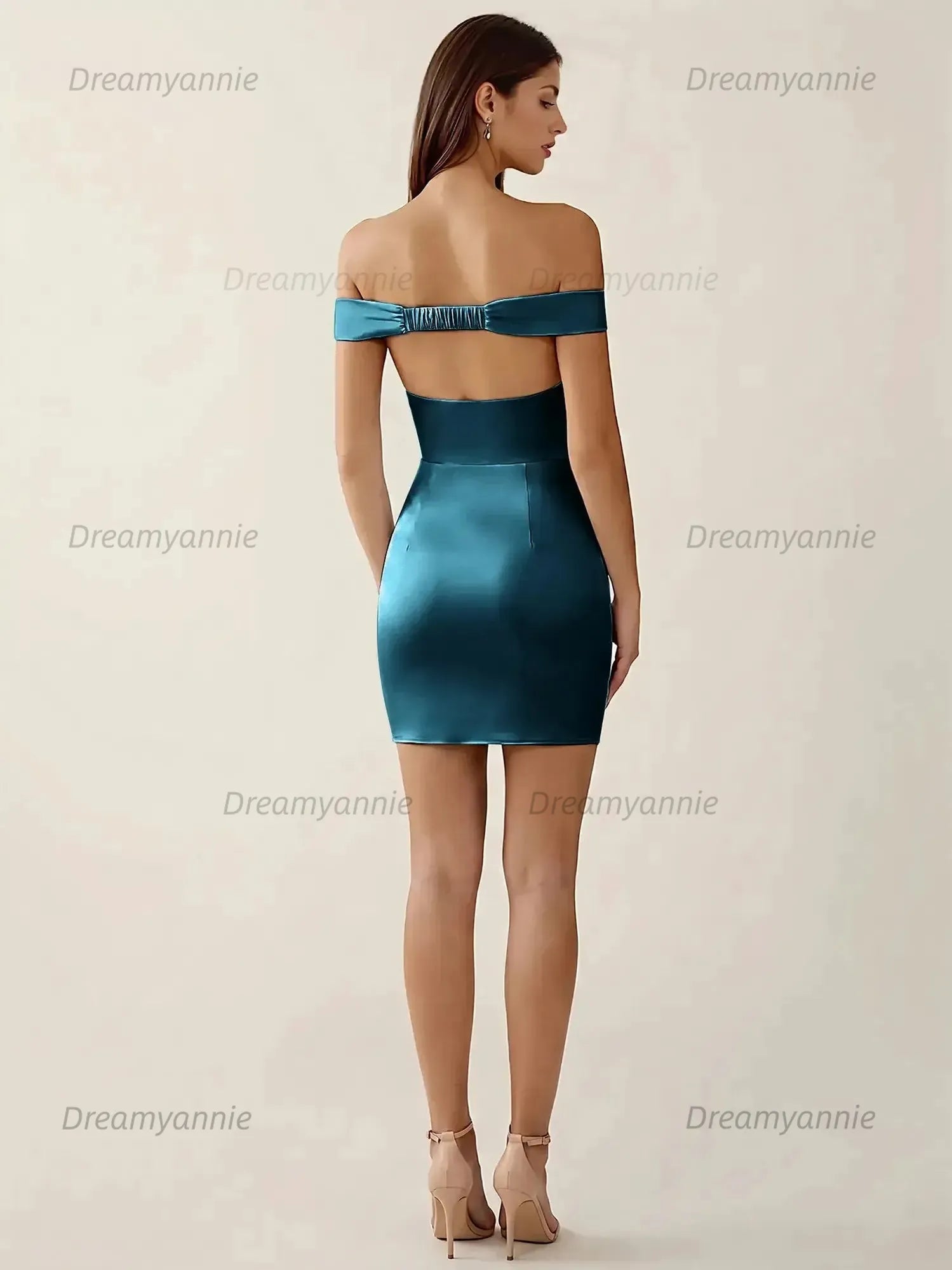 Off-The-Shoulder Ruched Satin Homecoming Dresses Mini Cocktail Dress