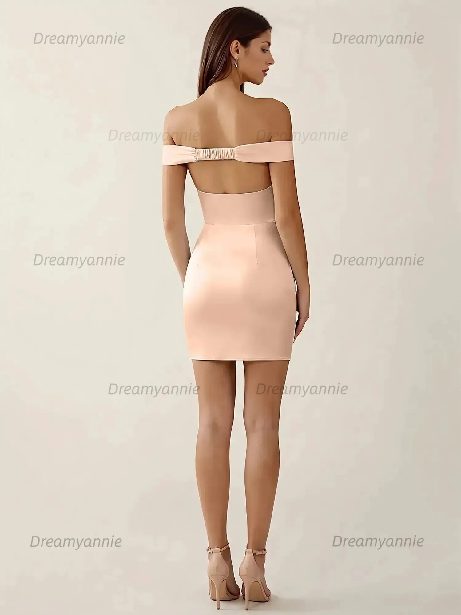 Off-The-Shoulder Ruched Satin Homecoming Dresses Mini Cocktail Dress