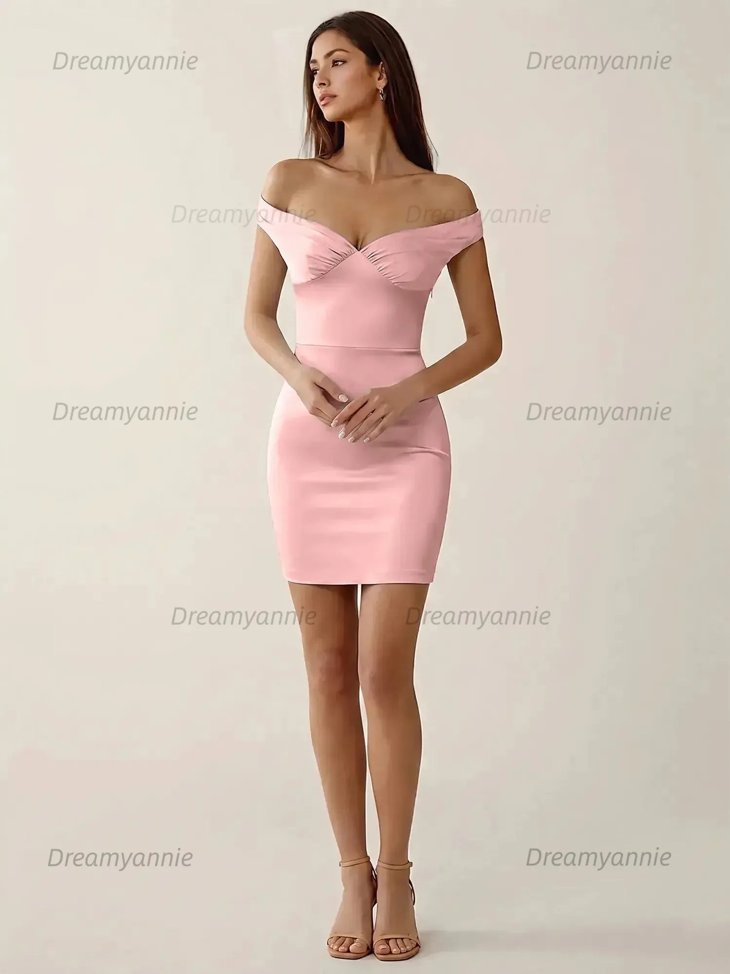 Off-The-Shoulder Ruched Satin Homecoming Dresses Mini Cocktail Dress