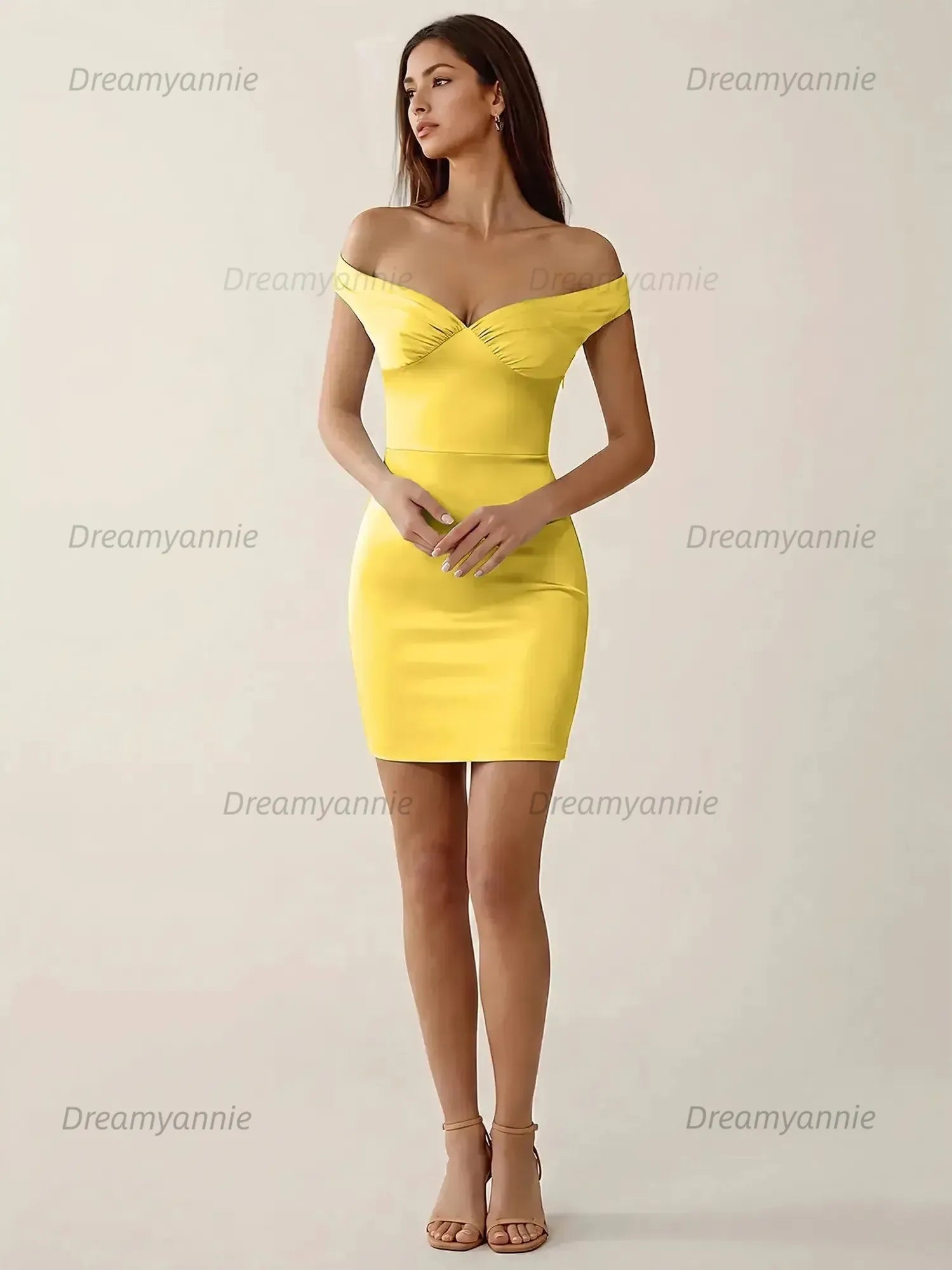 Off-The-Shoulder Ruched Satin Homecoming Dresses Mini Cocktail Dress