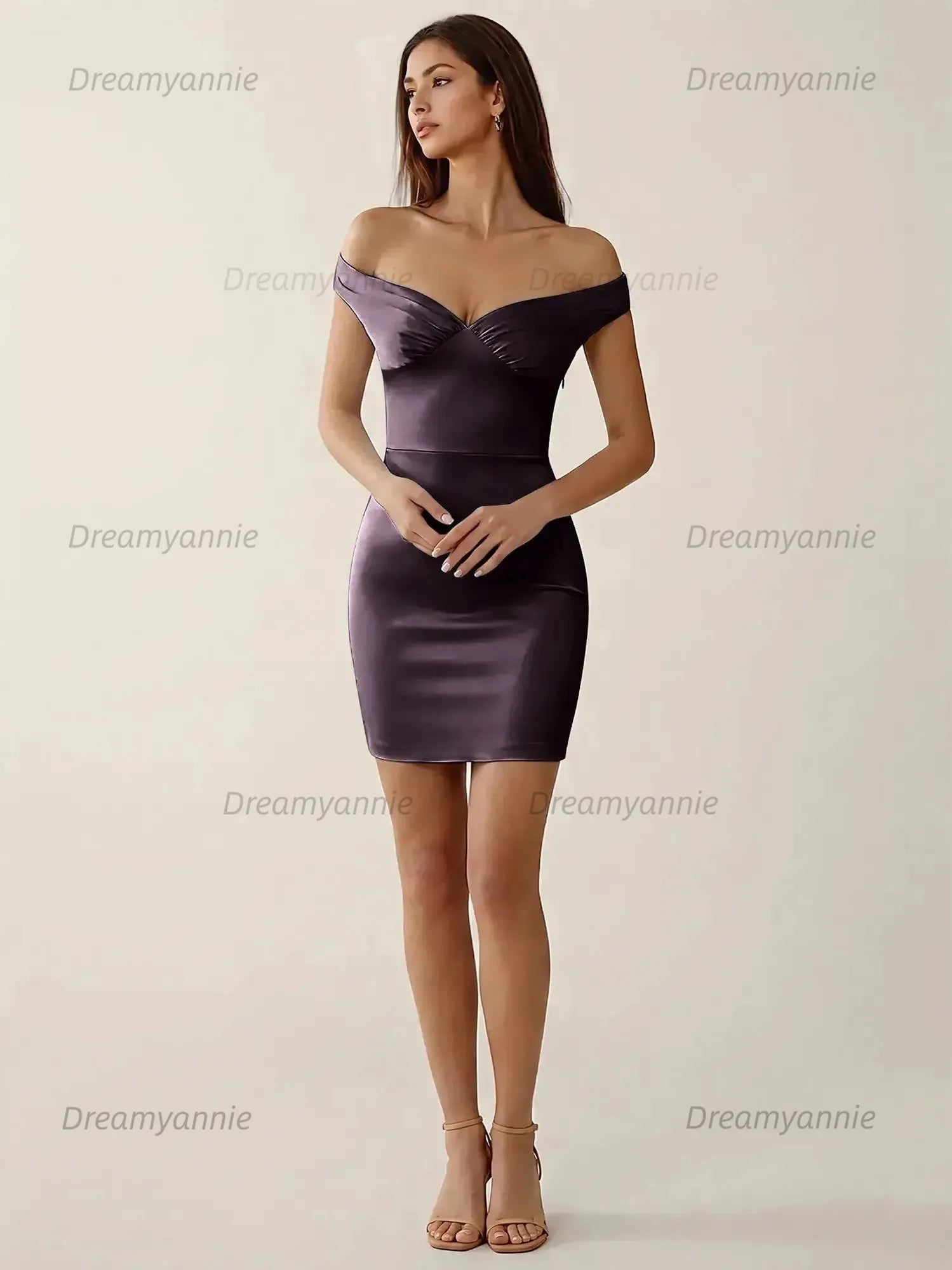 Off-The-Shoulder Ruched Satin Homecoming Dresses Mini Cocktail Dress