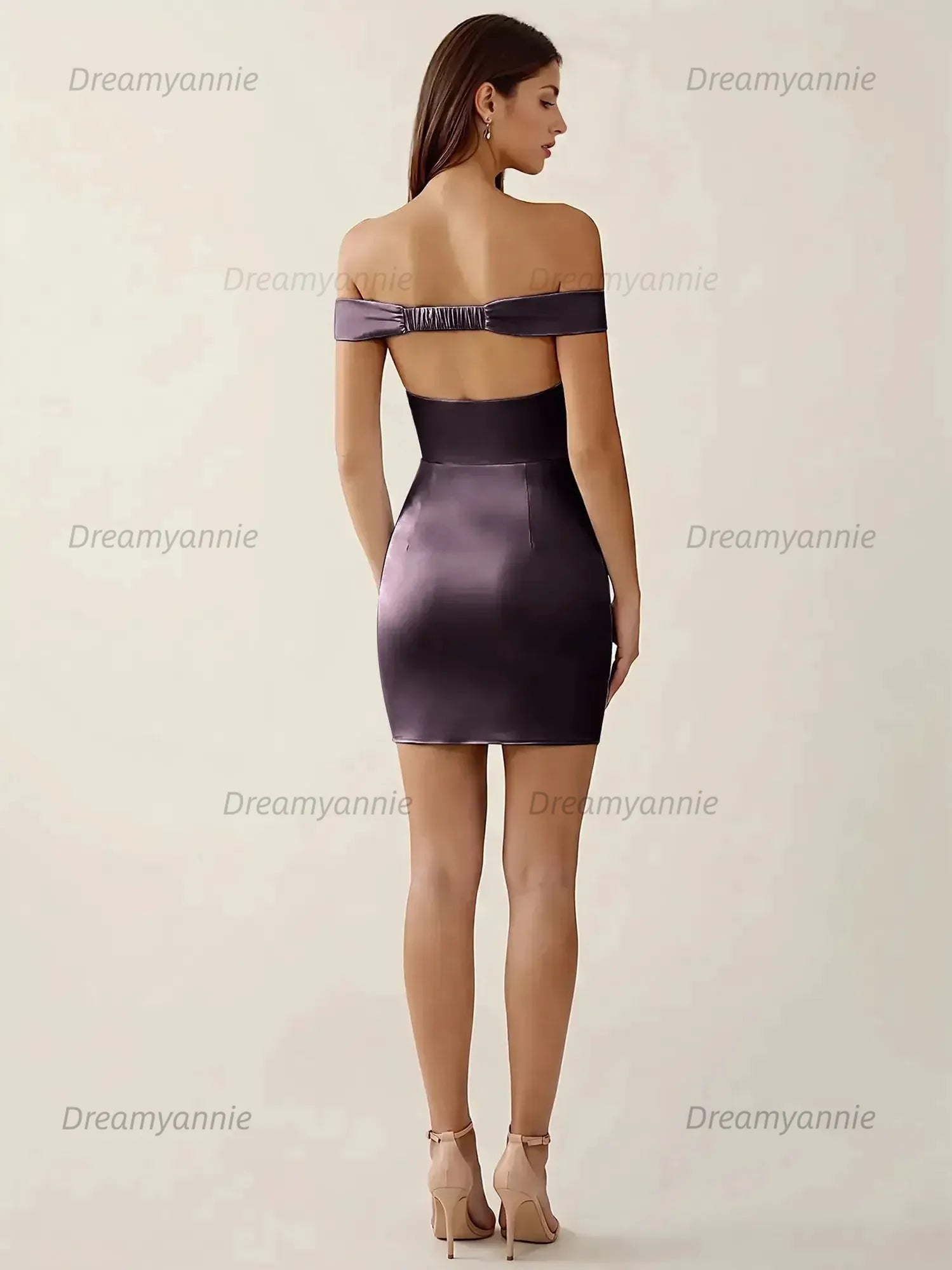 Off-The-Shoulder Ruched Satin Homecoming Dresses Mini Cocktail Dress