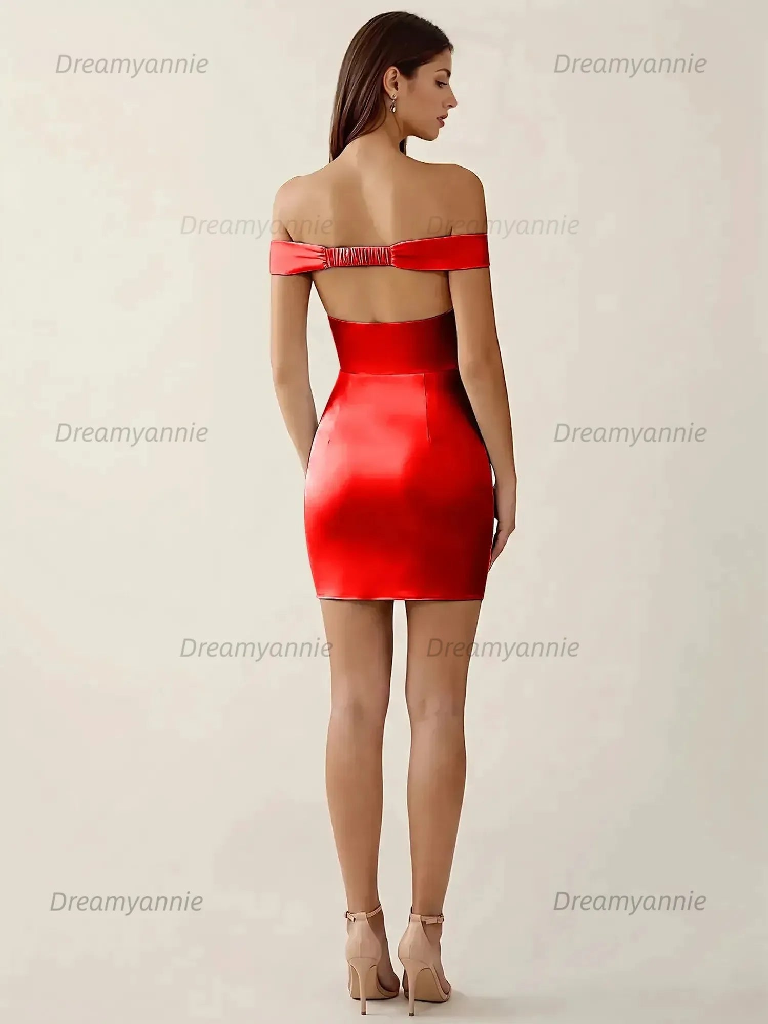 Off-The-Shoulder Ruched Satin Homecoming Dresses Mini Cocktail Dress