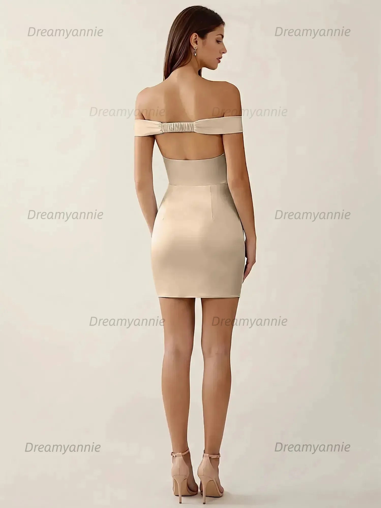 Off-The-Shoulder Ruched Satin Homecoming Dresses Mini Cocktail Dress