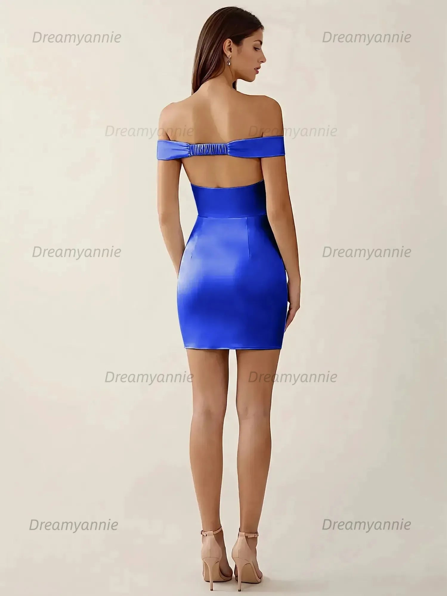 Off-The-Shoulder Ruched Satin Homecoming Dresses Mini Cocktail Dress