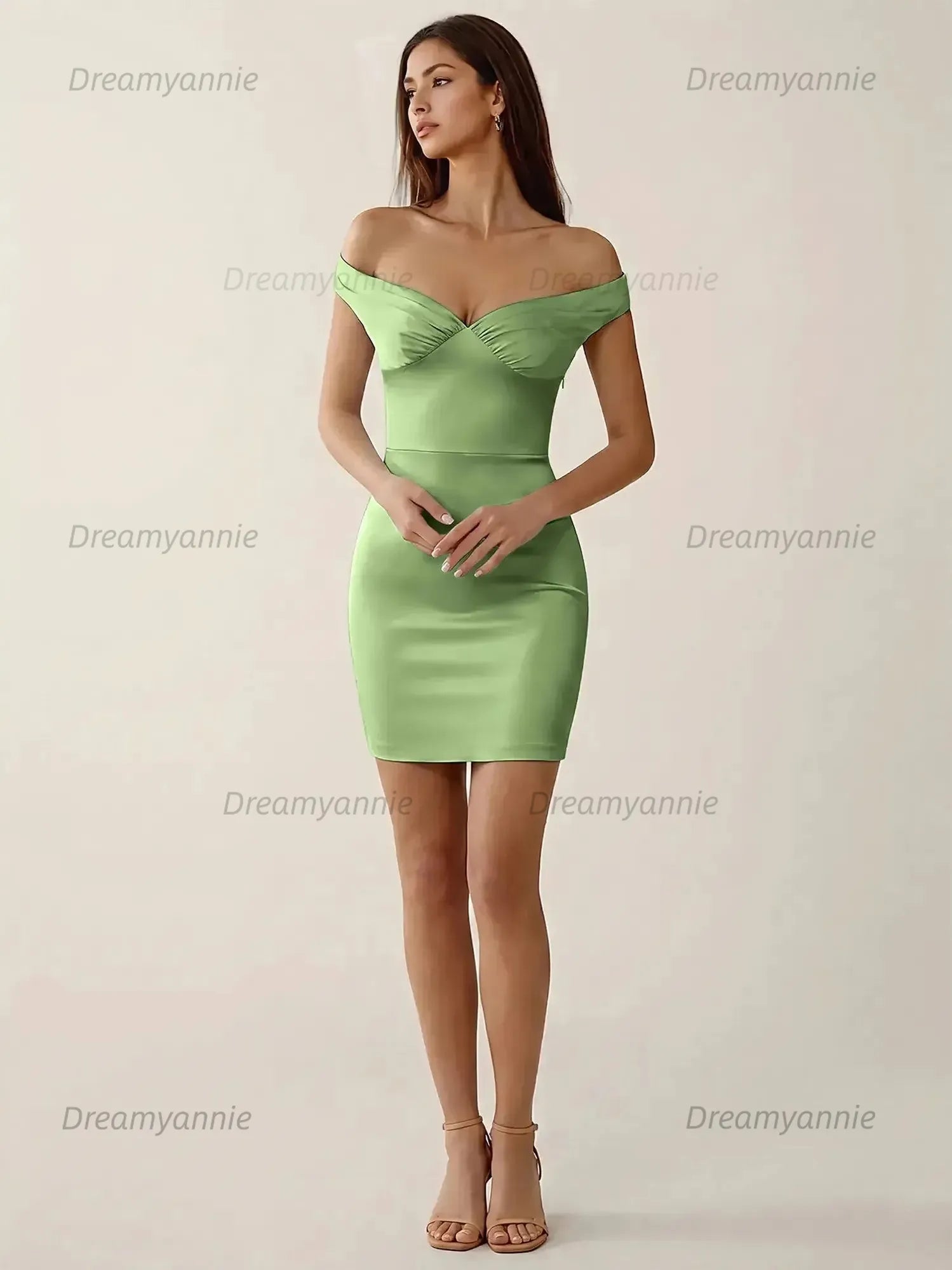 Off-The-Shoulder Ruched Satin Homecoming Dresses Mini Cocktail Dress