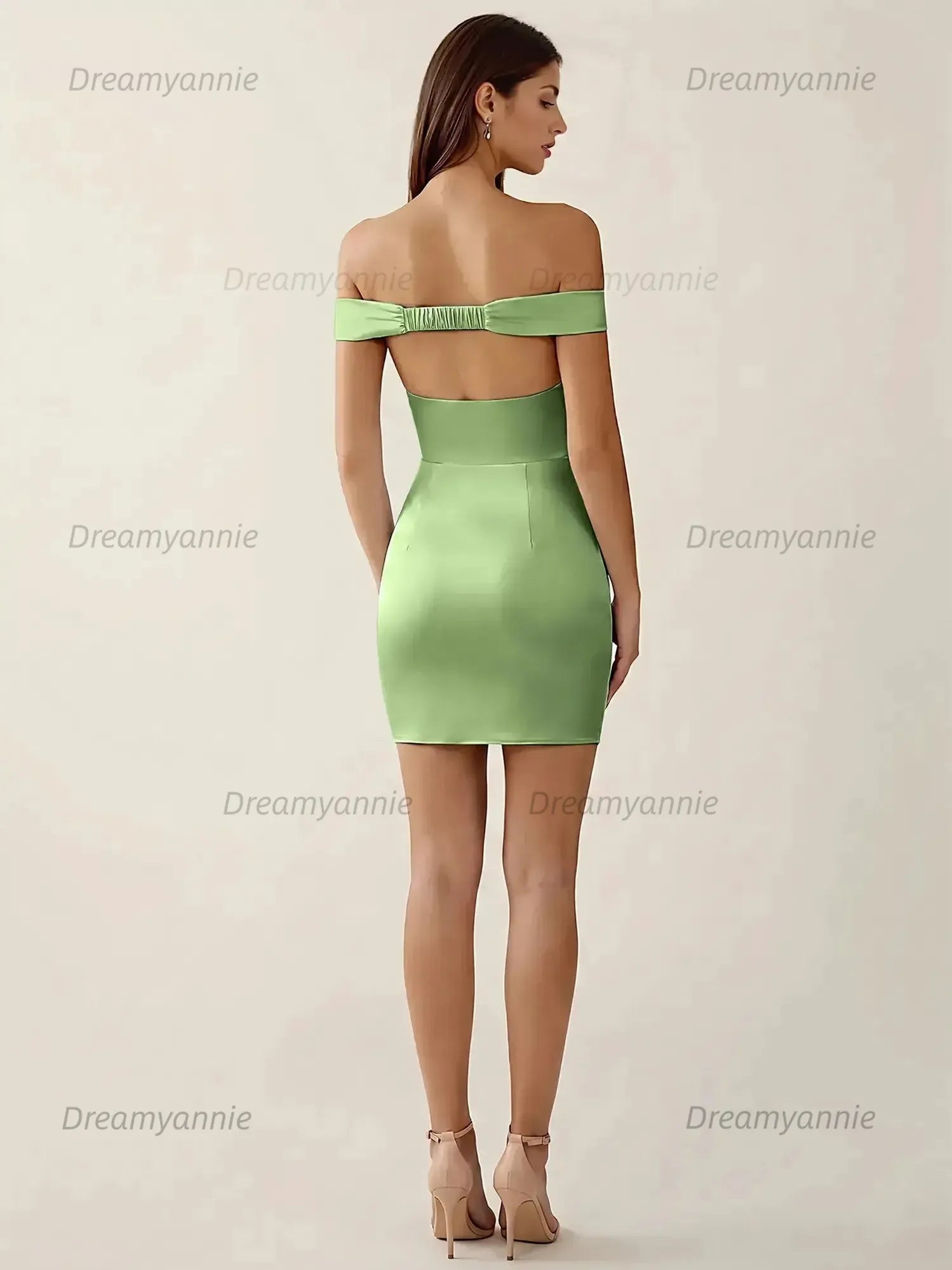 Off-The-Shoulder Ruched Satin Homecoming Dresses Mini Cocktail Dress
