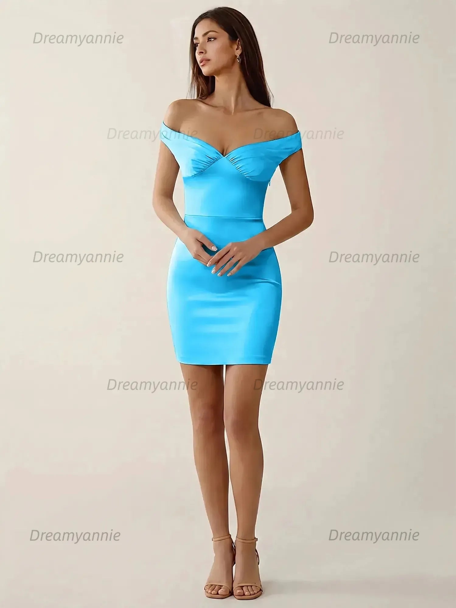 Off-The-Shoulder Ruched Satin Homecoming Dresses Mini Cocktail Dress