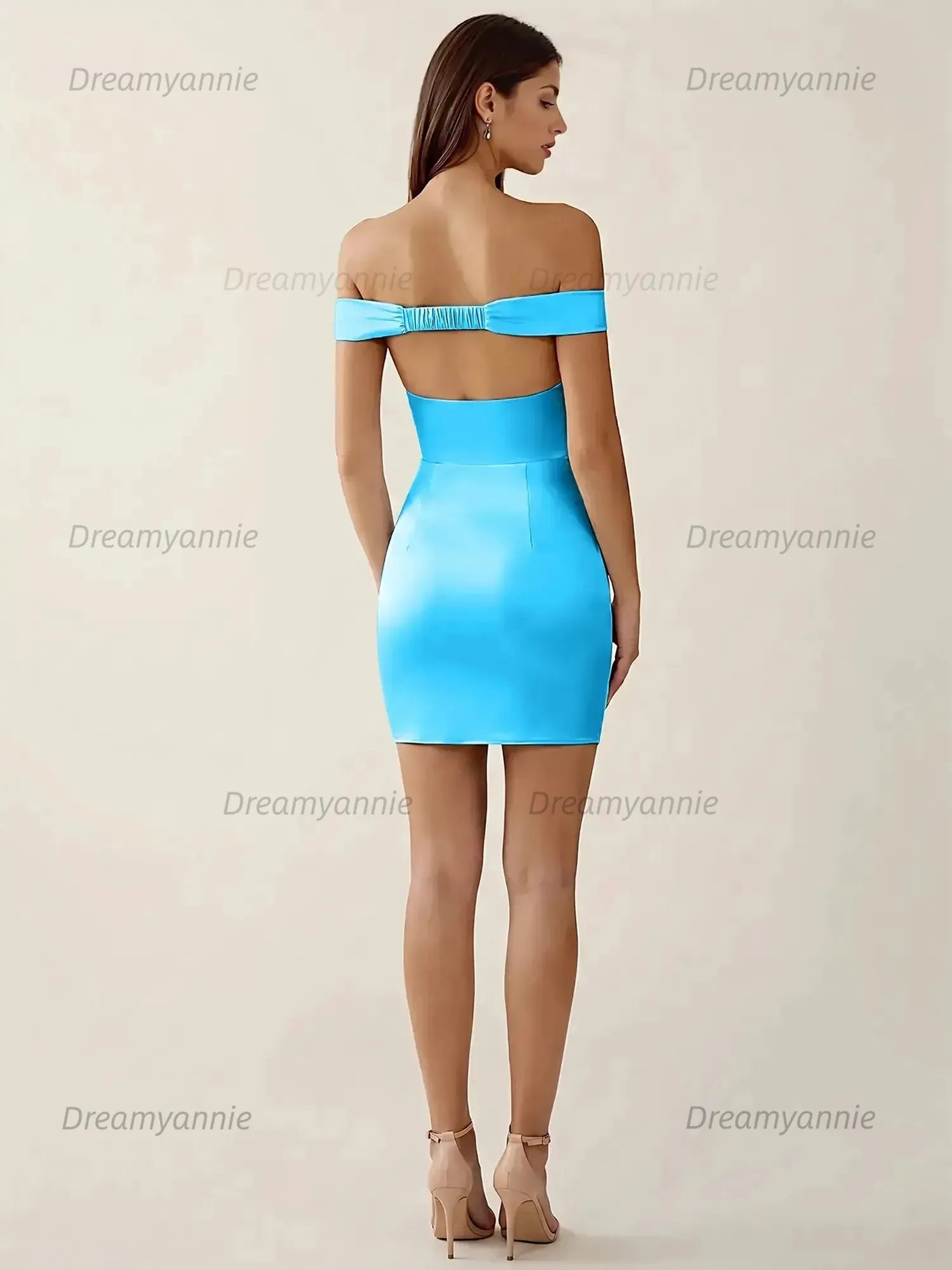 Off-The-Shoulder Ruched Satin Homecoming Dresses Mini Cocktail Dress