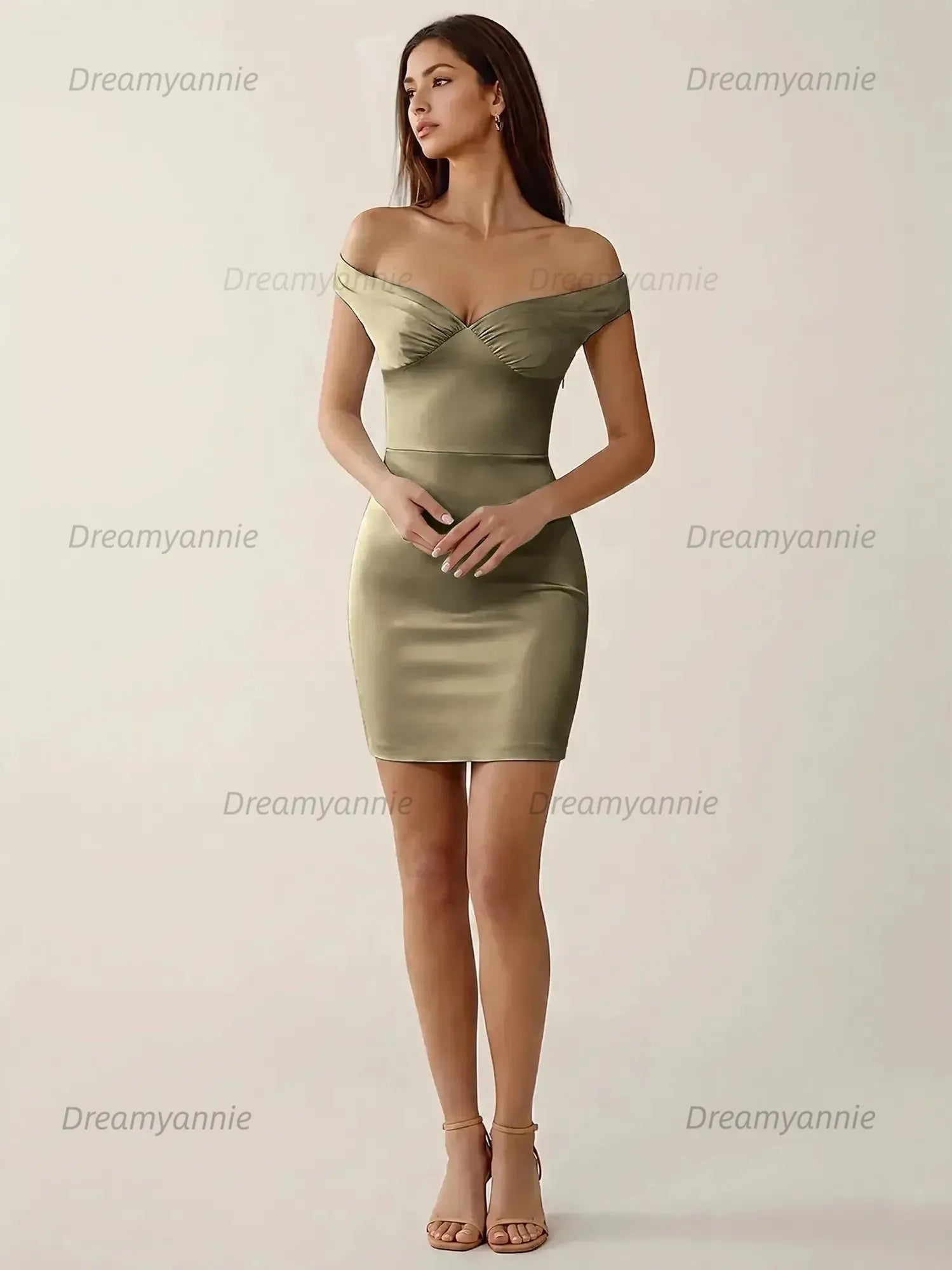 Off-The-Shoulder Ruched Satin Homecoming Dresses Mini Cocktail Dress