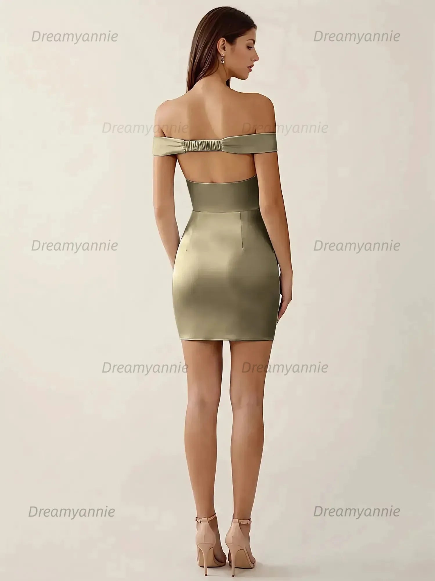 Off-The-Shoulder Ruched Satin Homecoming Dresses Mini Cocktail Dress