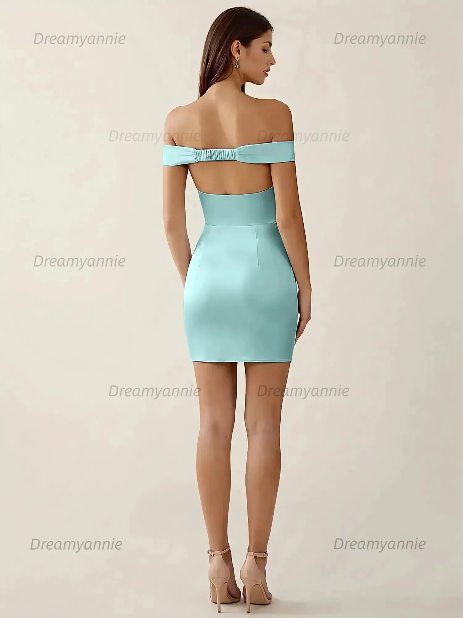 Off-The-Shoulder Ruched Satin Homecoming Dresses Mini Cocktail Dress