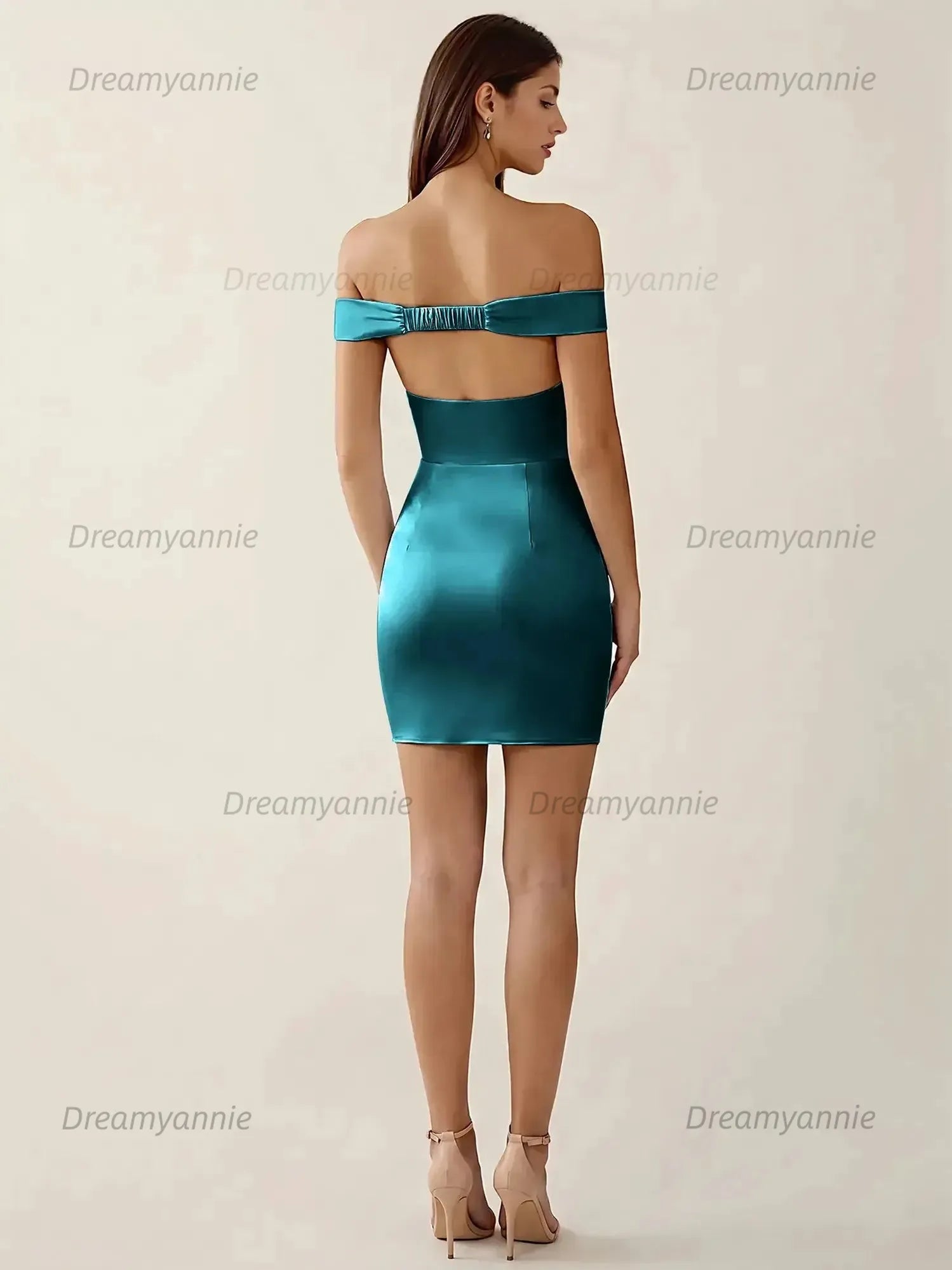 Off-The-Shoulder Ruched Satin Homecoming Dresses Mini Cocktail Dress