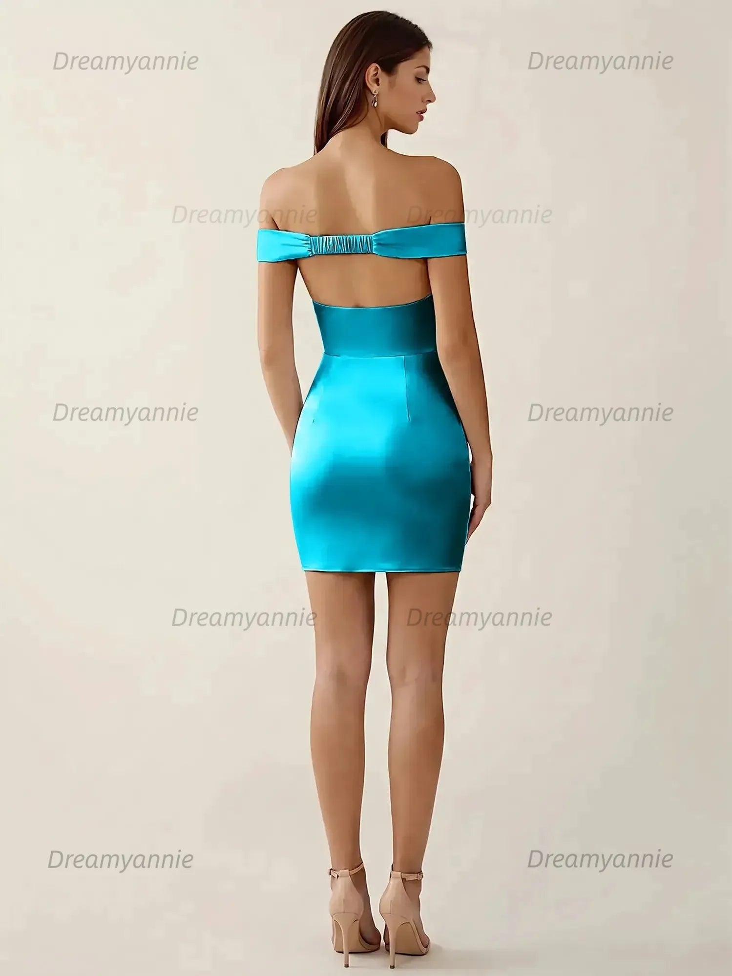 Off-The-Shoulder Ruched Satin Homecoming Dresses Mini Cocktail Dress
